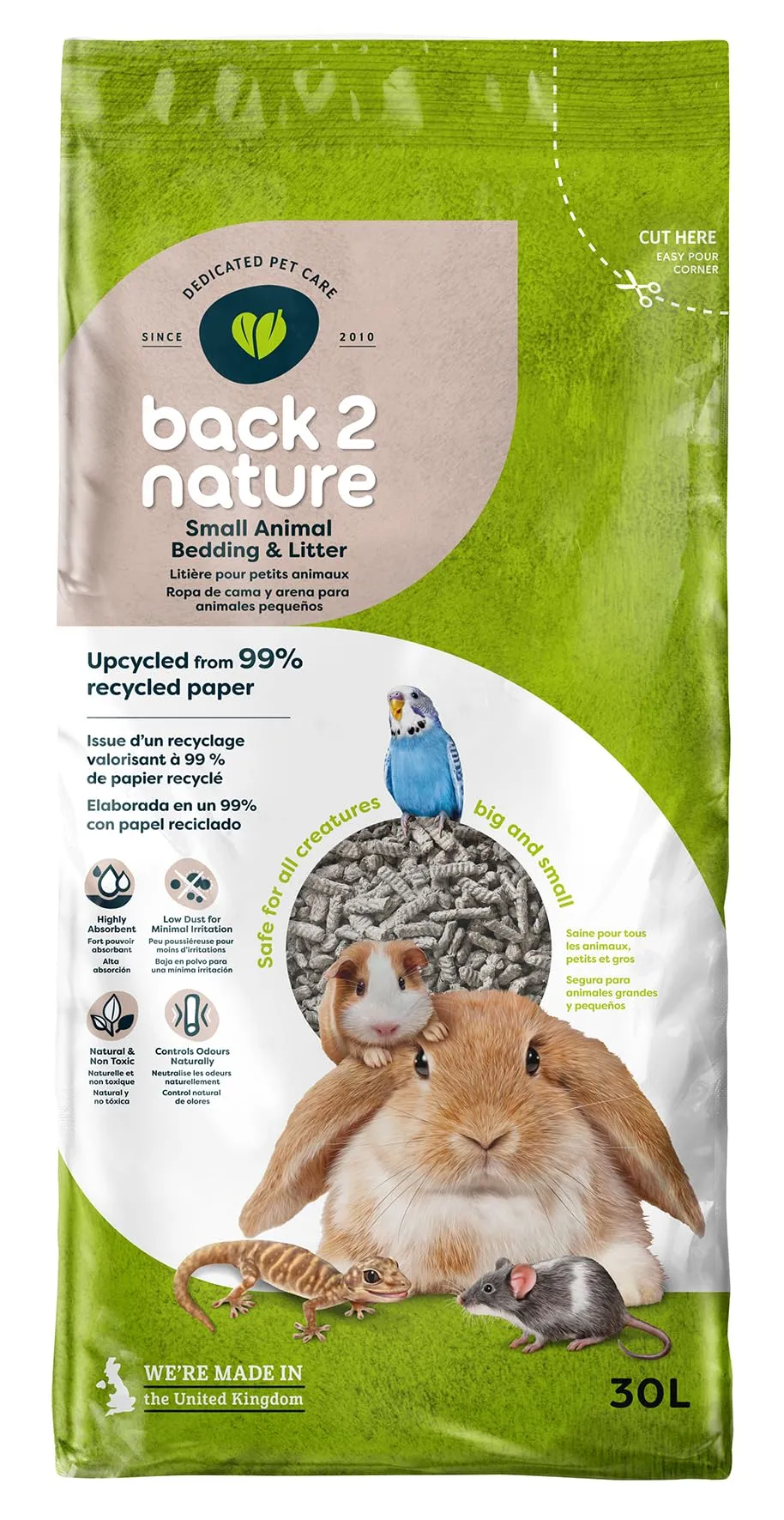 Back-2-Nature Lettiera per piccoli animali in carta riciclata, 30 L - immagine 2