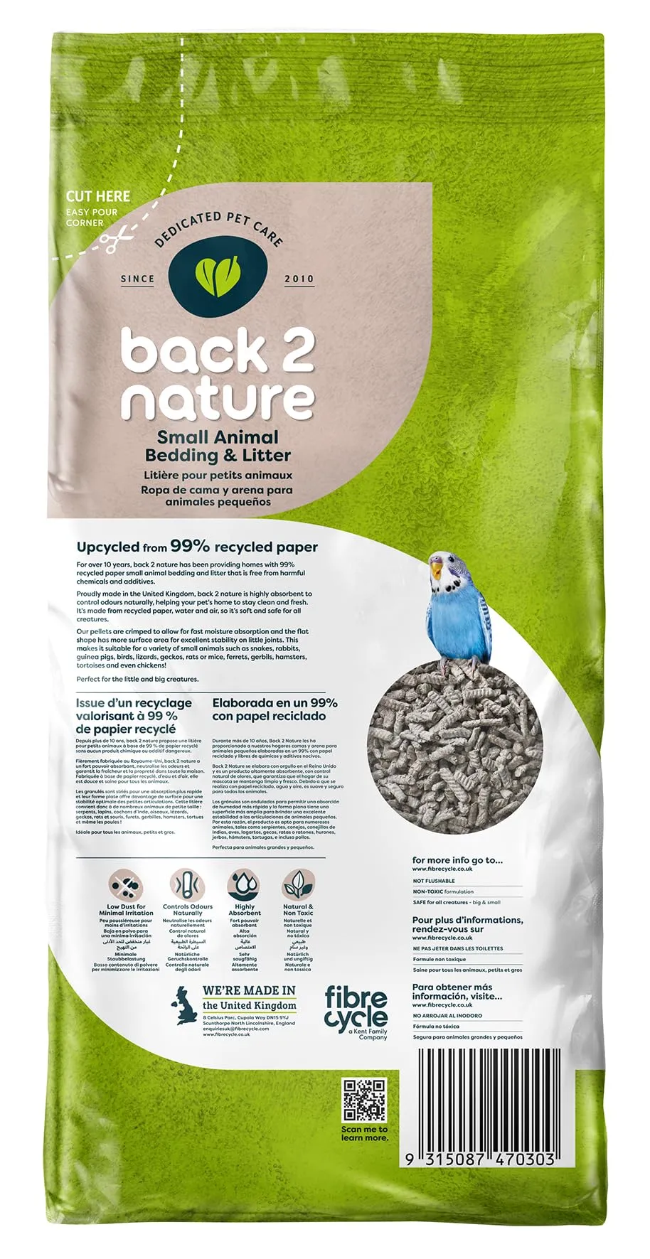 Back-2-Nature Lettiera per piccoli animali in carta riciclata, 30 L - immagine 3