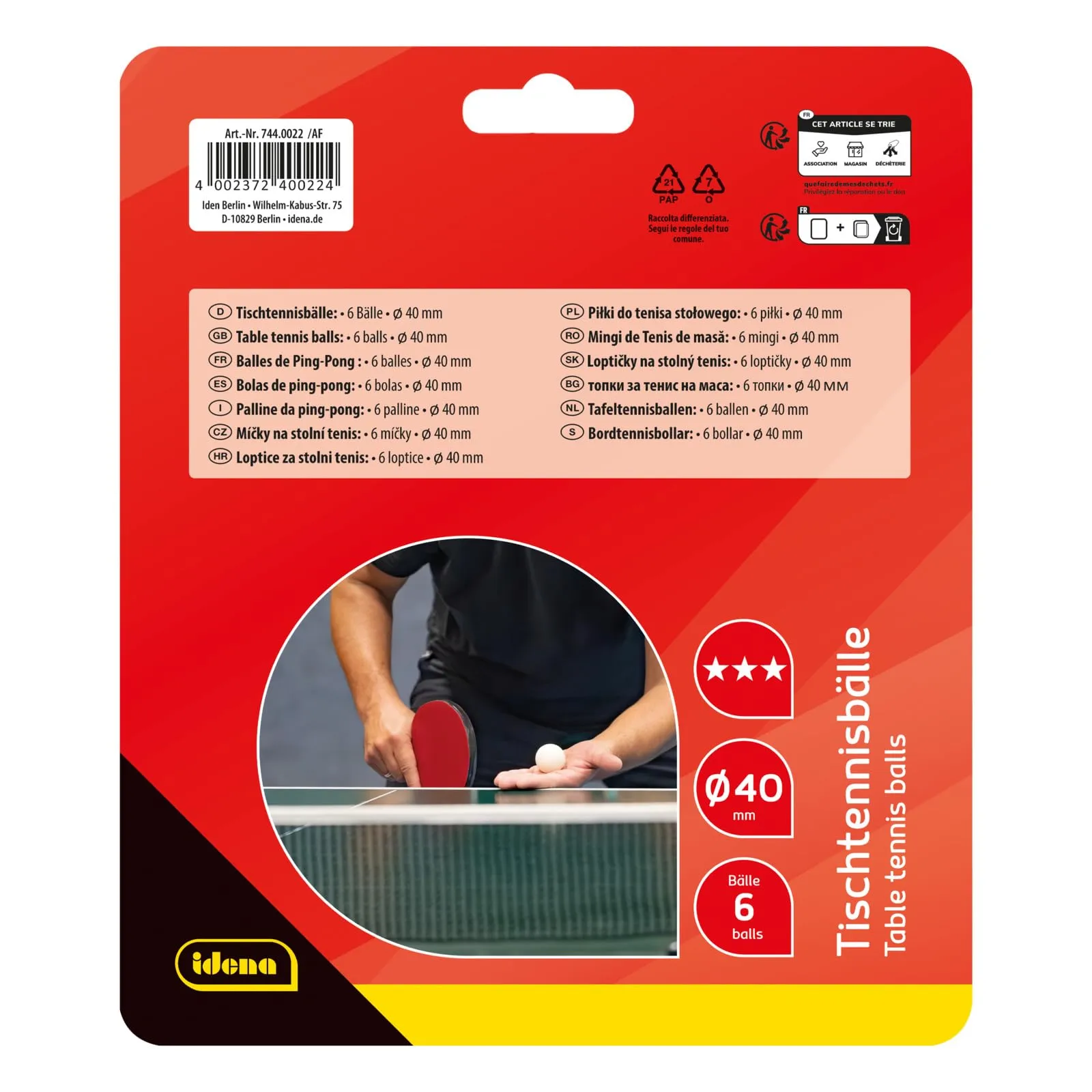 Idena 7440022 Palle da Tennis da Tavolo 3 Stelle, 40 mm, Bianco, 6 Pezzi - immagine 2