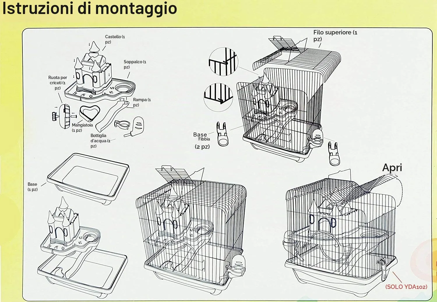 BPS Chalet Cage House per Criceti con Mangiatoia, Abbeveratoio e Ruota, 35 x 26 x 46 cm BPS-1342 - immagine 6