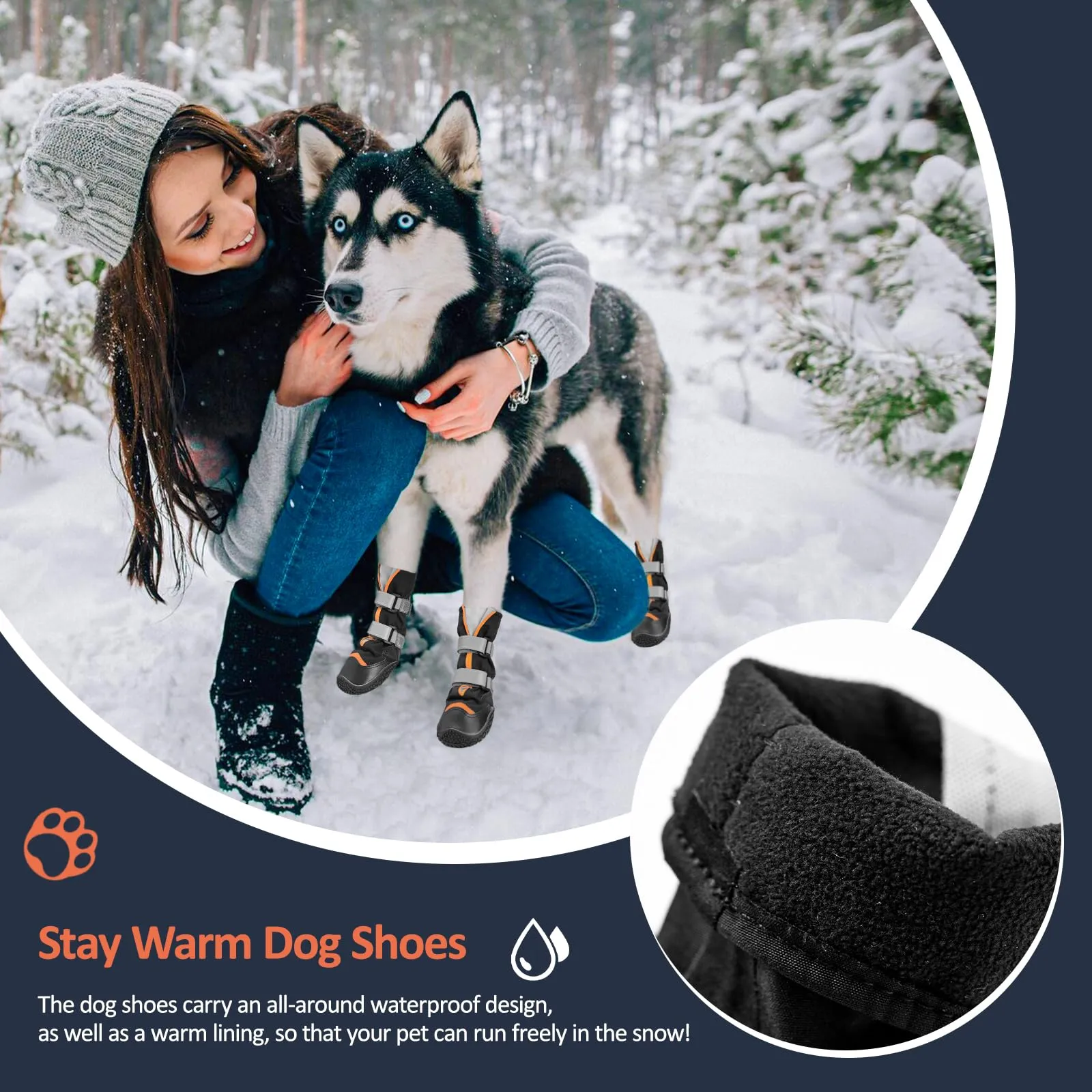 OHCOZZY Scarpe Impermeabili per Cani con Suola in Gomma e Linguetta a V, Nero-Arancione, S - immagine 5
