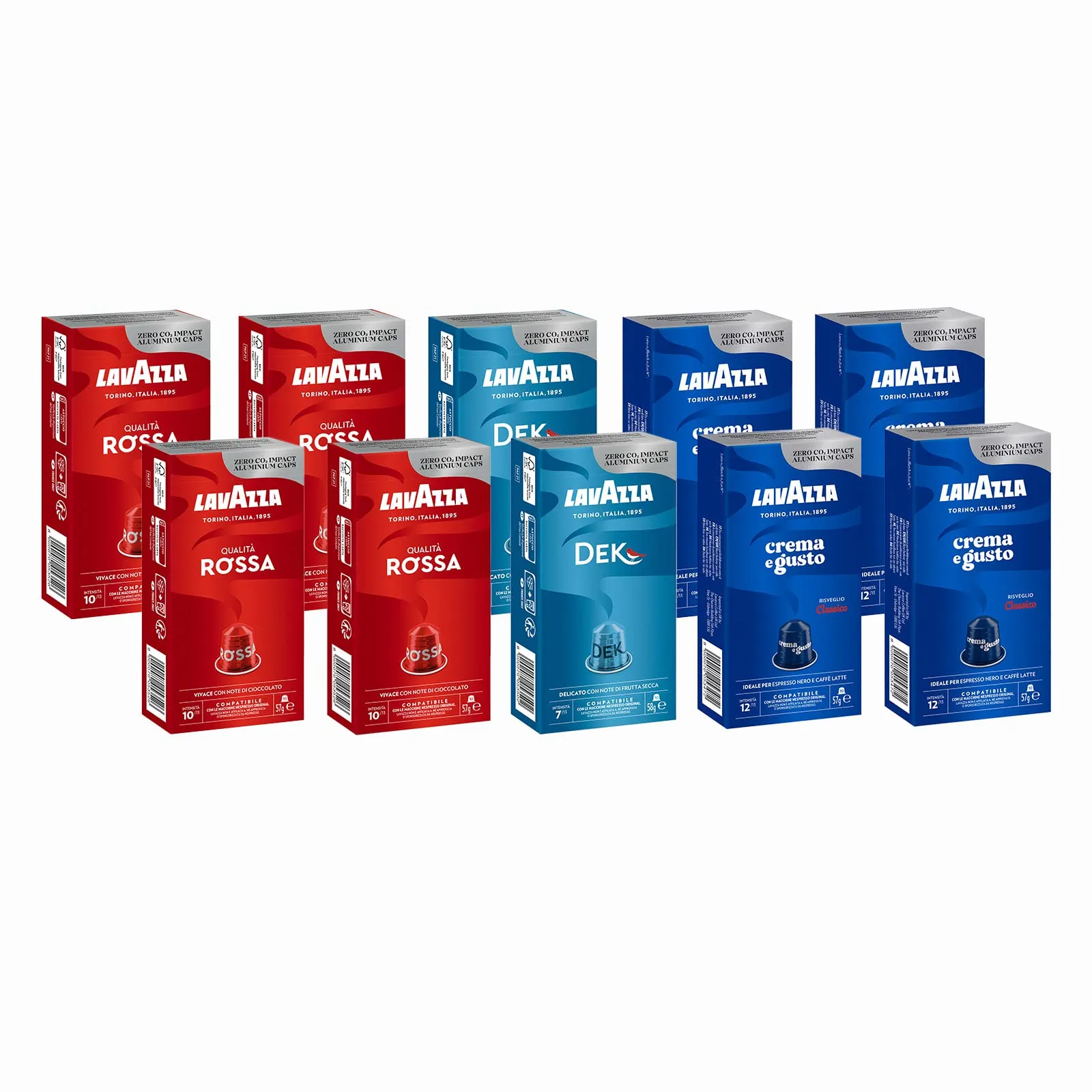 Lavazza Capsule Caffè in Alluminio Compatibili con Macchine Nespresso Original, Gusti Assortiti (Qualità Rossa, Crema e Gusto, Dek), 100 capsule - immagine 1