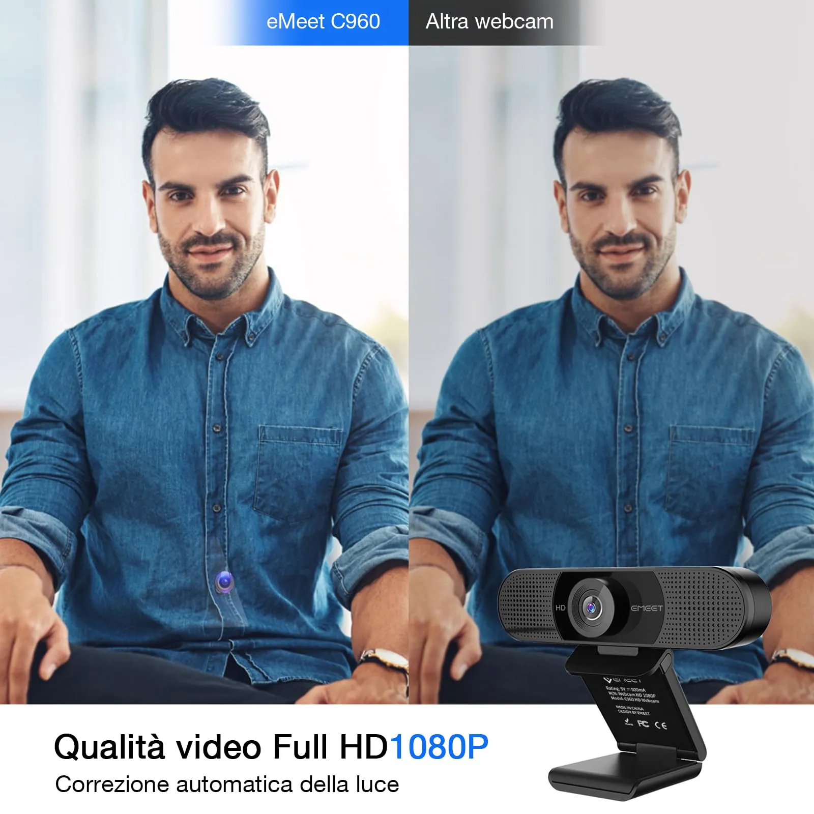 EMEET C960 Full HD 1080P Webcam with Dual Microphone and 90° Field of View - immagine 2