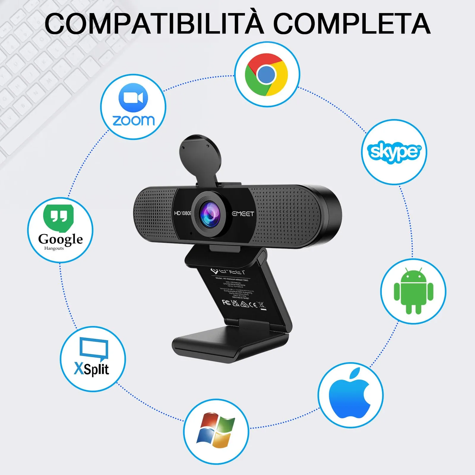 EMEET C960 Full HD 1080P Webcam with Dual Microphone and 90° Field of View - immagine 5
