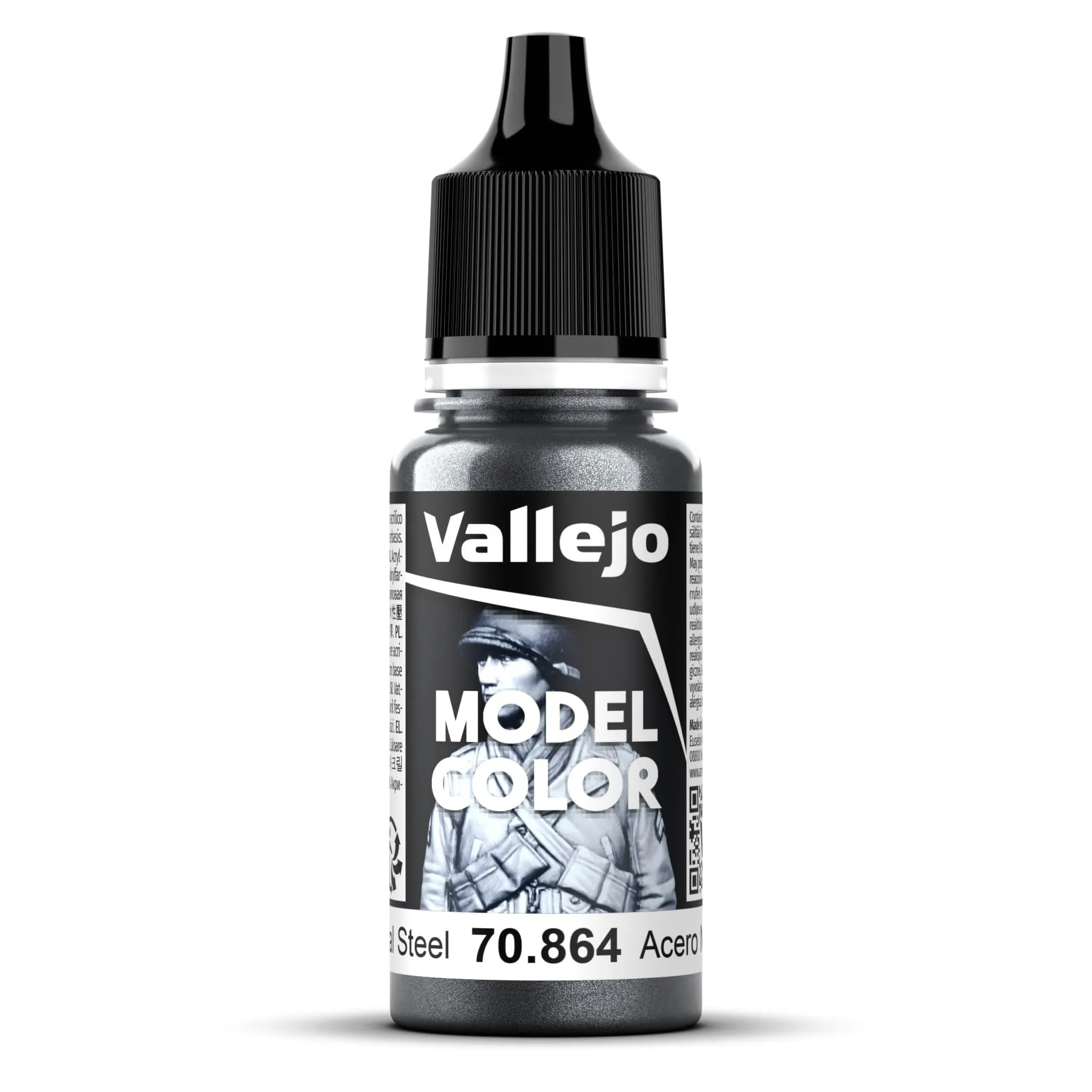 Vallejo 70.864 Acrylic Matte Paint, Metallic Natural Steel, 17 ml - immagine 2