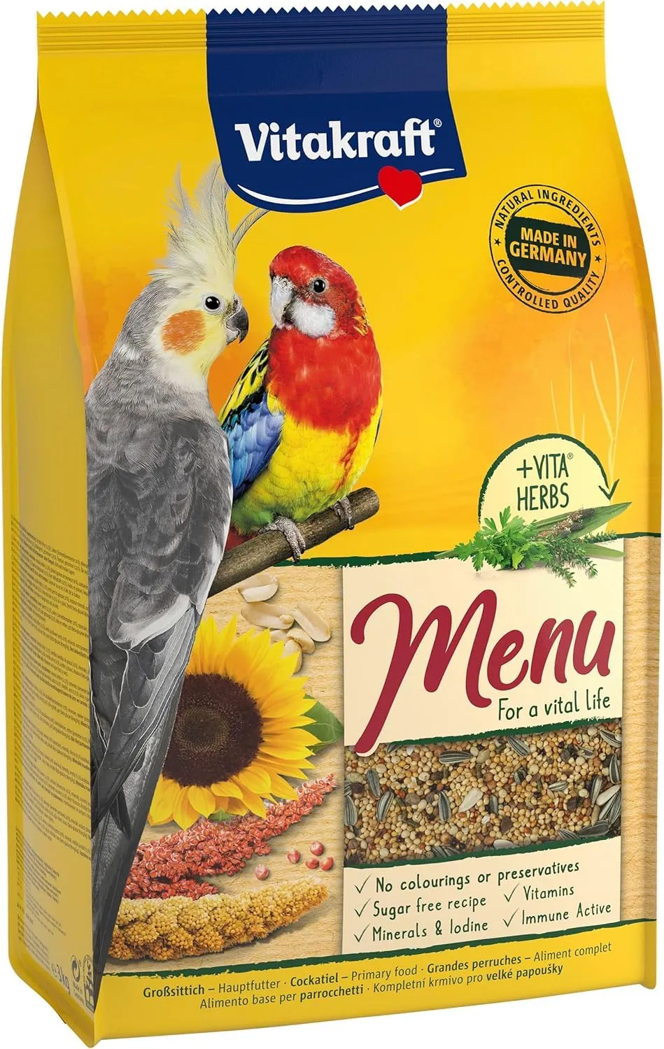 Vitakraft Menü Alimento Completo per Grandi Parrocchetti con Cereali e Noci, 3kg - immagine 1