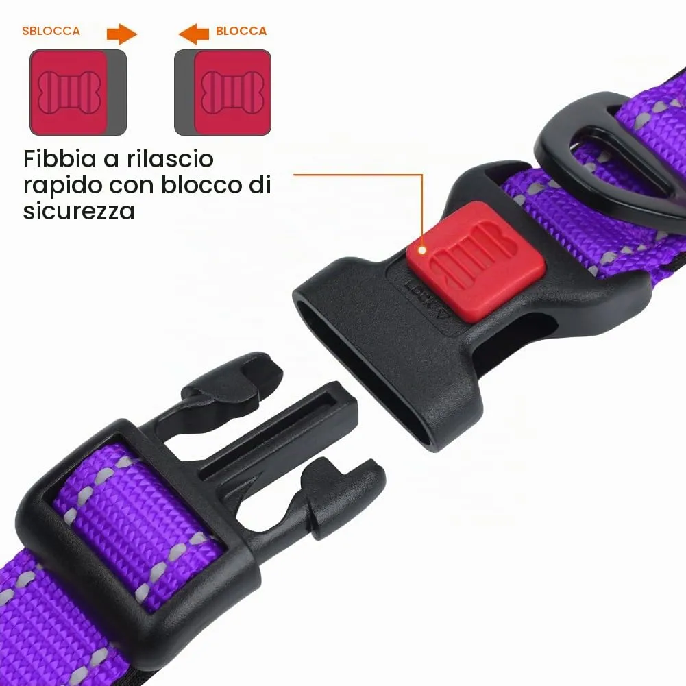 Taglory Collare per Cani in Nylon Imbottito, Regolabile, Traspirante e Riflettente, Taglia L, Viola - immagine 3