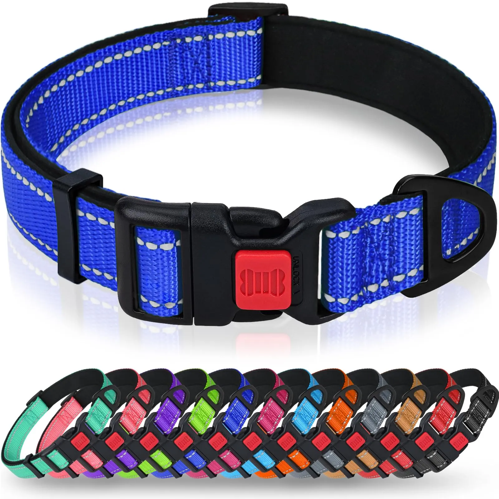 Taglory Collare per Cani in Nylon Imbottito, Regolabile e Riflettente, Taglia L, Blu Scuro - immagine 1