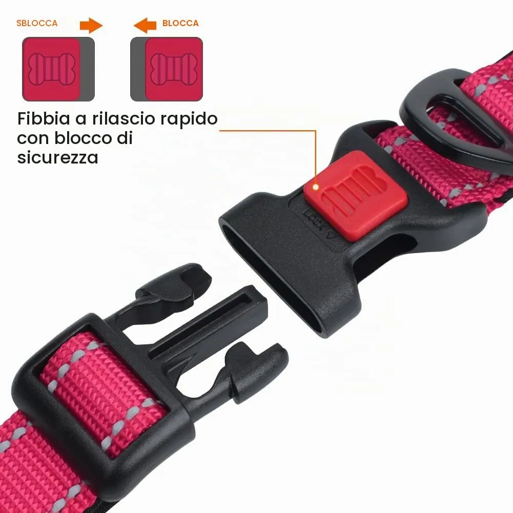 Taglory Collare per Cani in Nylon Imbottito Riflettente, Taglia L, Rosa Caldo - immagine 3