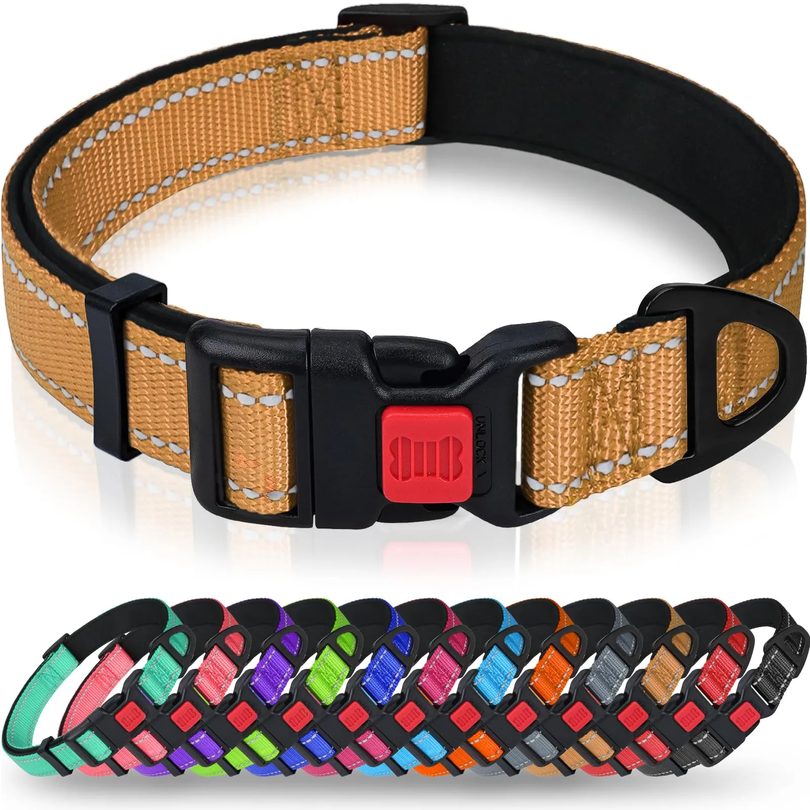 Taglory Collare per Cani in Nylon Imbottito, Riflettente e Regolabile, Taglia L, Marrone - immagine 1