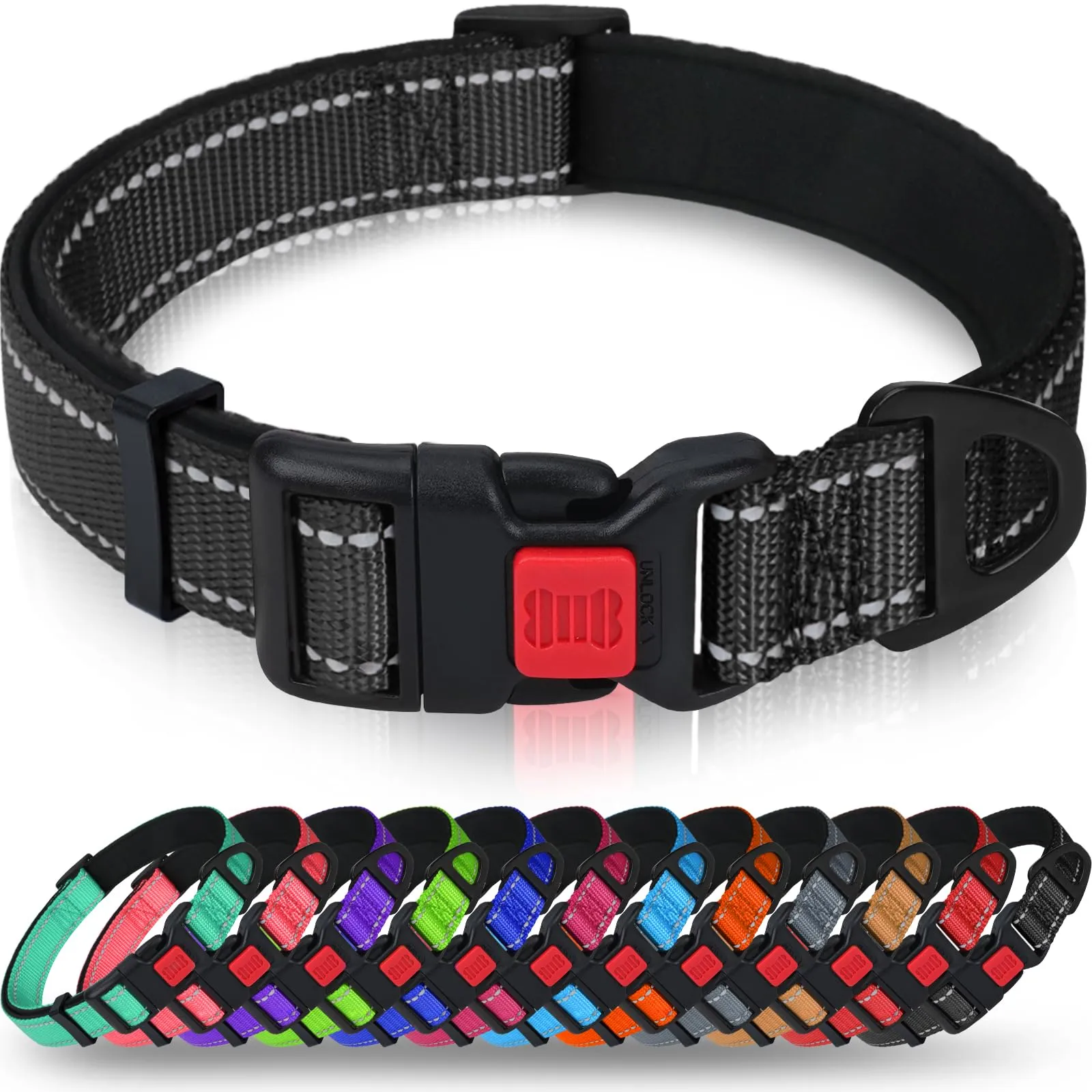 Taglory Collare per Cani in Nylon Imbottito Riflettente, Nero, XS - immagine 1