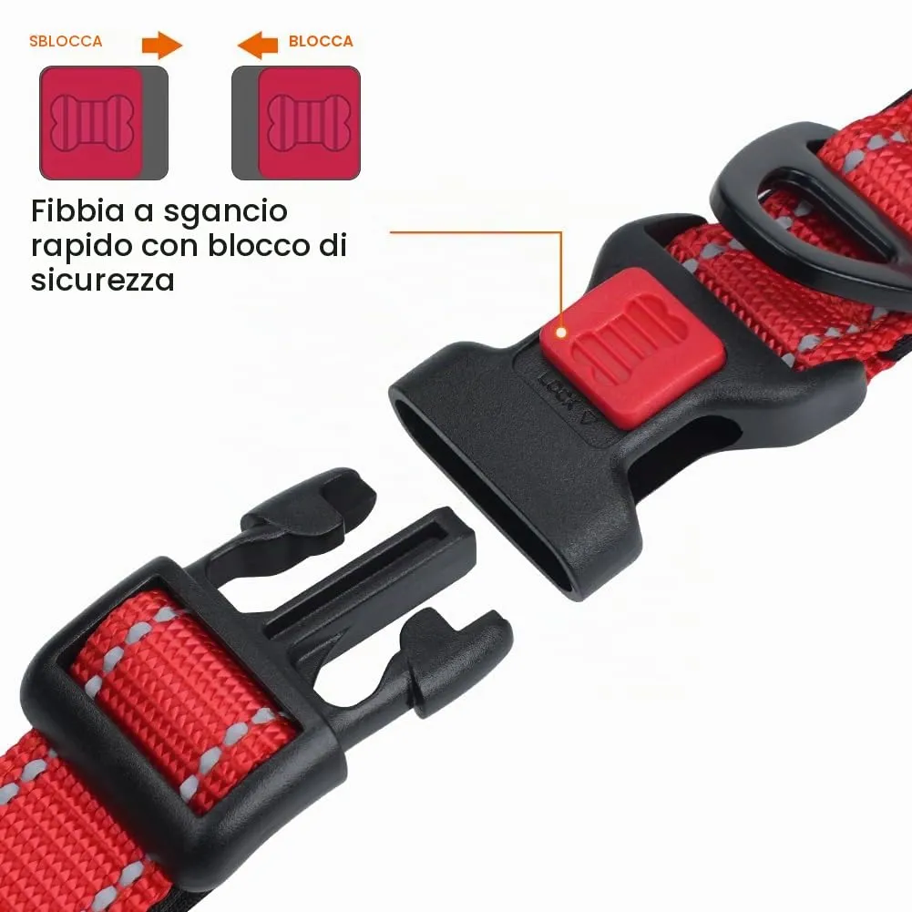 Taglory Collare per Cani in Nylon Imbottito, Regolabile e Riflettente, Taglia L, Rosso - immagine 3