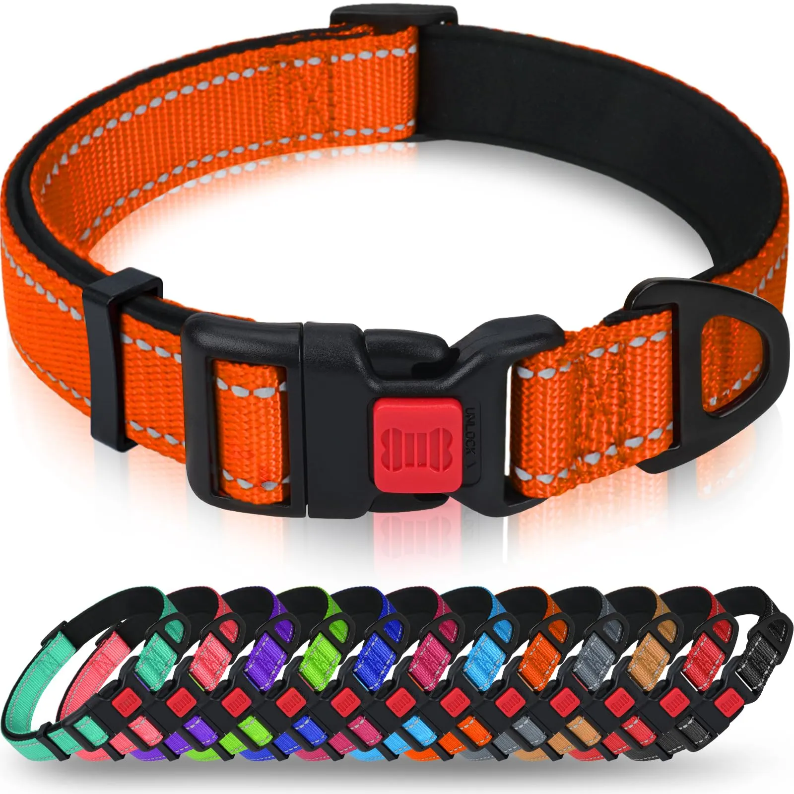 Taglory Collare per Cani in Nylon Imbottito Riflettente Regolabile, Taglia Grande, Arancione - immagine 1