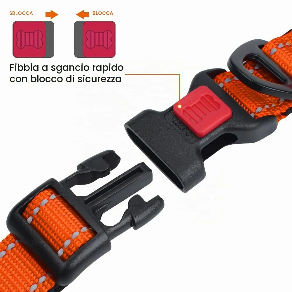 Taglory Collare per Cani in Nylon Imbottito Riflettente Regolabile, Taglia Grande, Arancione - immagine 3