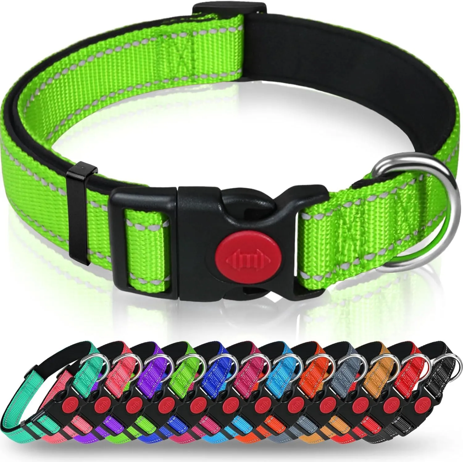 Taglory Collare per Cani in Nylon Imbottito, Regolabile e Riflettente, Verde, Taglia L - immagine 1