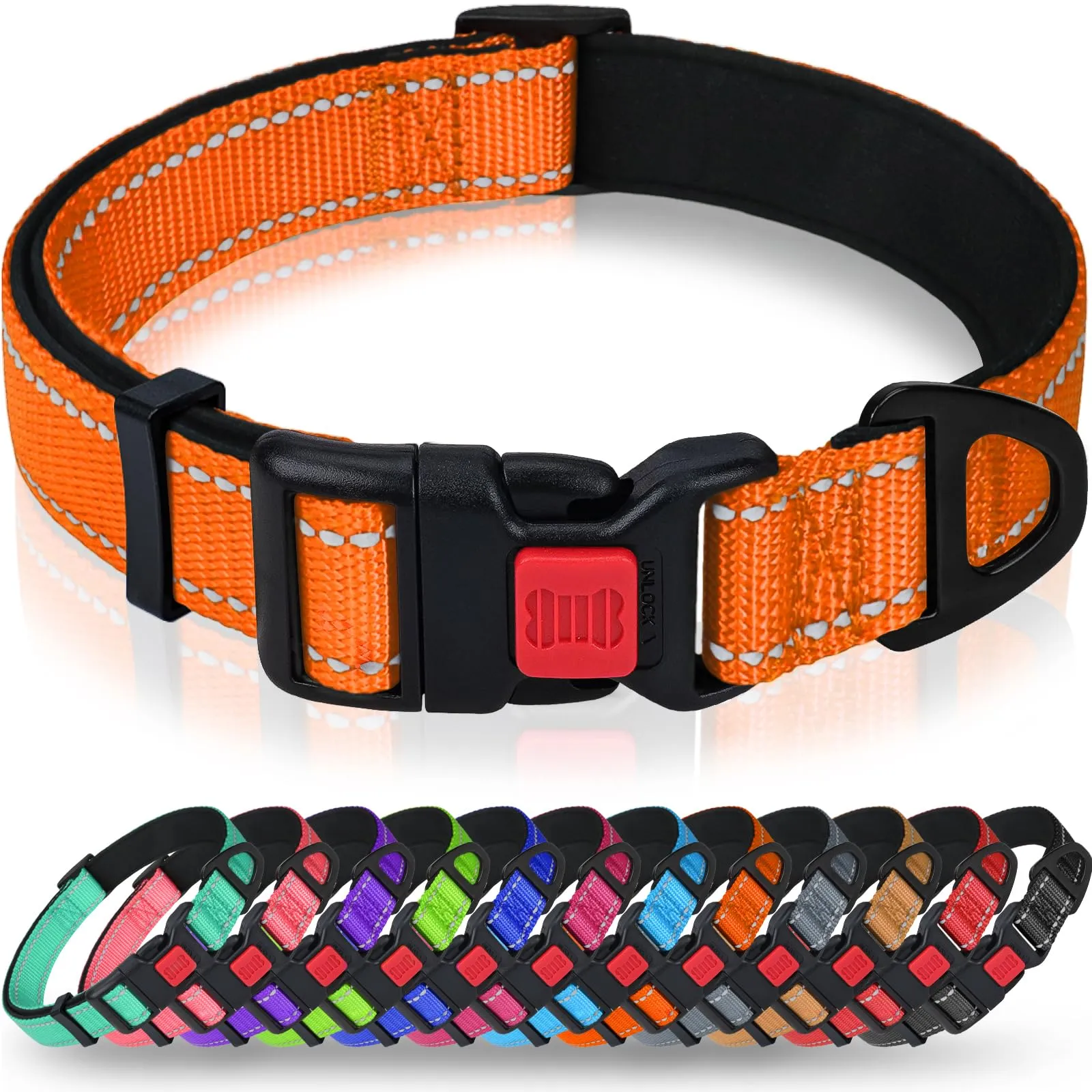 Taglory Collare per Cani in Nylon Imbottito, Regolabile e Riflettente, Arancione, XS - immagine 1