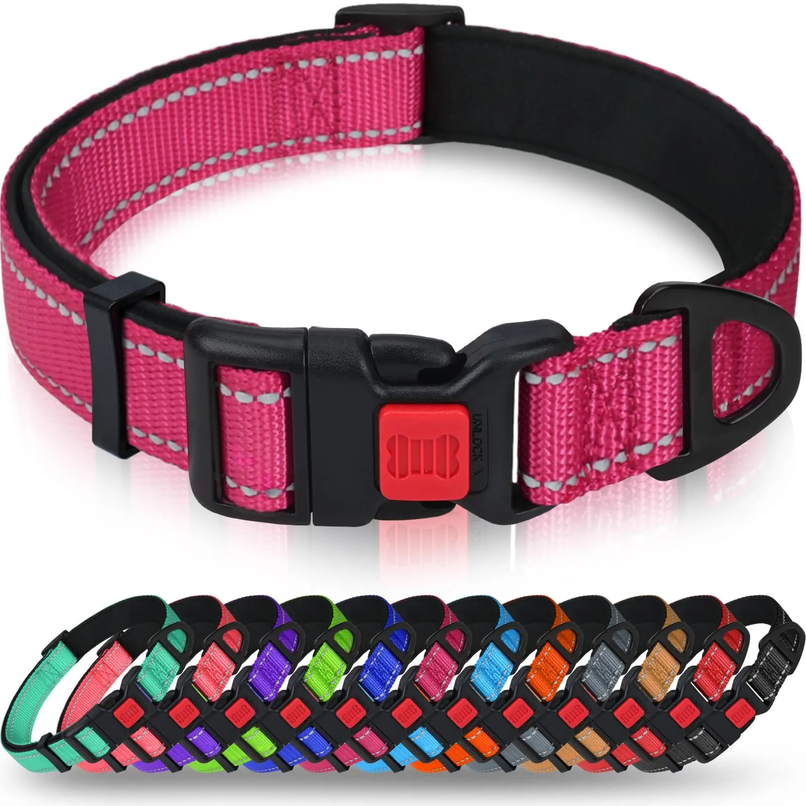 Taglory Collare per Cani in Nylon Imbottito, Regolabile e Riflettente, Rosa Caldo, XS - immagine 1