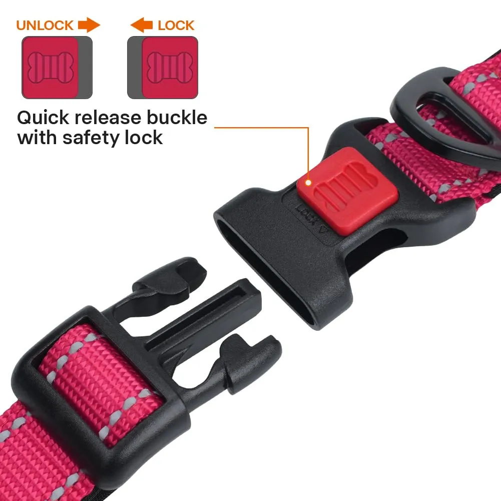 Taglory Collare per Cani in Nylon Imbottito, Regolabile e Riflettente, Rosa Caldo, XS - immagine 3