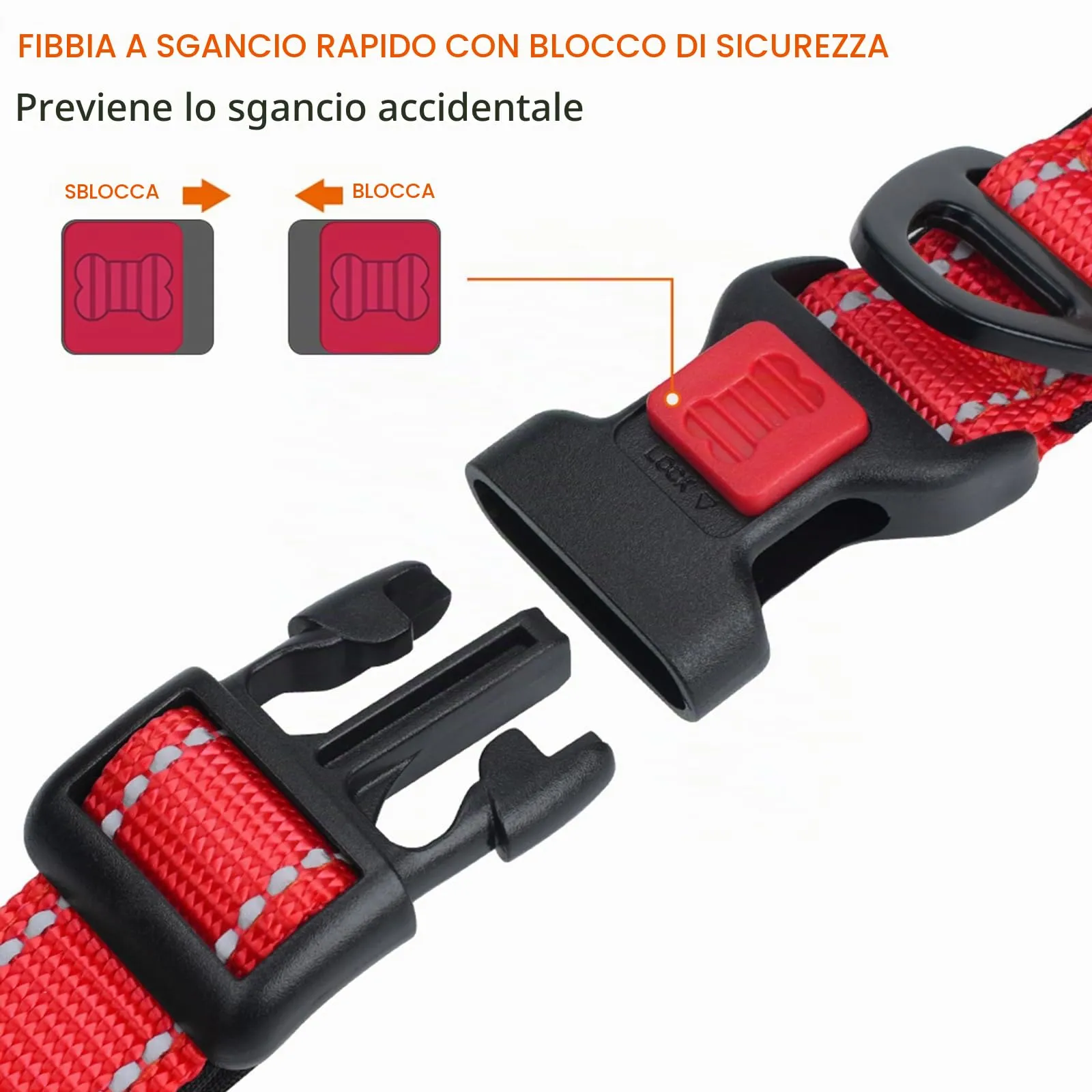 Taglory Collare per Cani in Nylon Imbottito, Regolabile, Traspirante e Riflettente, Rosso, XS - immagine 3