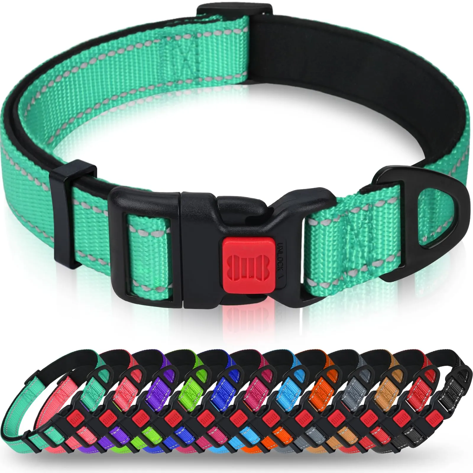 Taglory Collare per Cani in Nylon Imbottito, Regolabile e Riflettente, Taglia M, Turchese - immagine 1