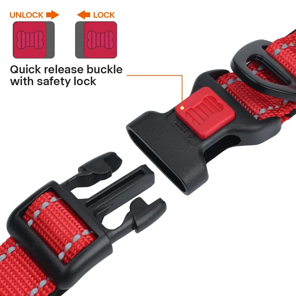 Taglory Collare per Cani in Nylon Imbottito, Regolabile e Riflettente, Taglia Media, Rosso - immagine 3