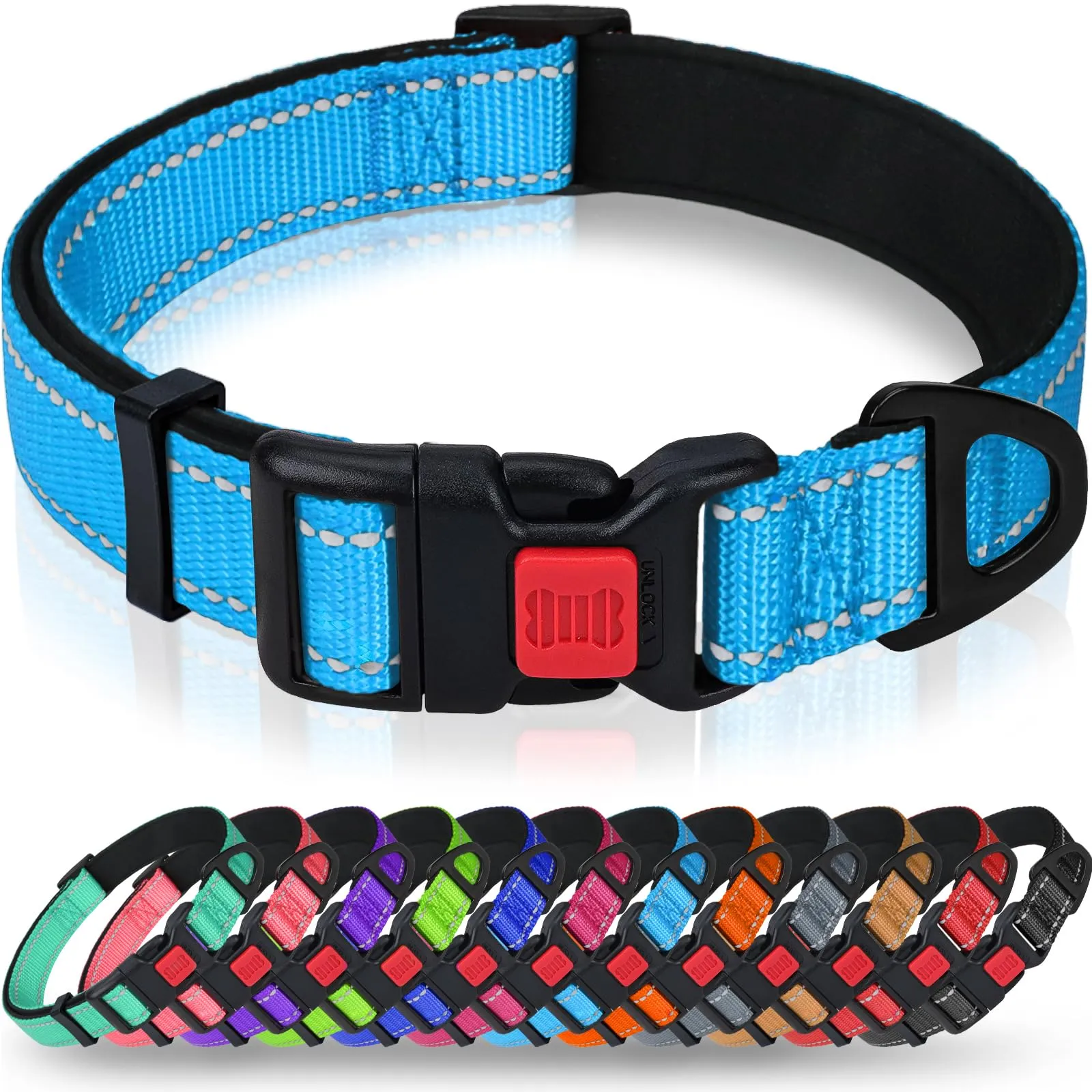 Taglory Collare per Cani in Nylon Imbottito Regolabile e Riflettente, Cielo Blu, XS - immagine 1