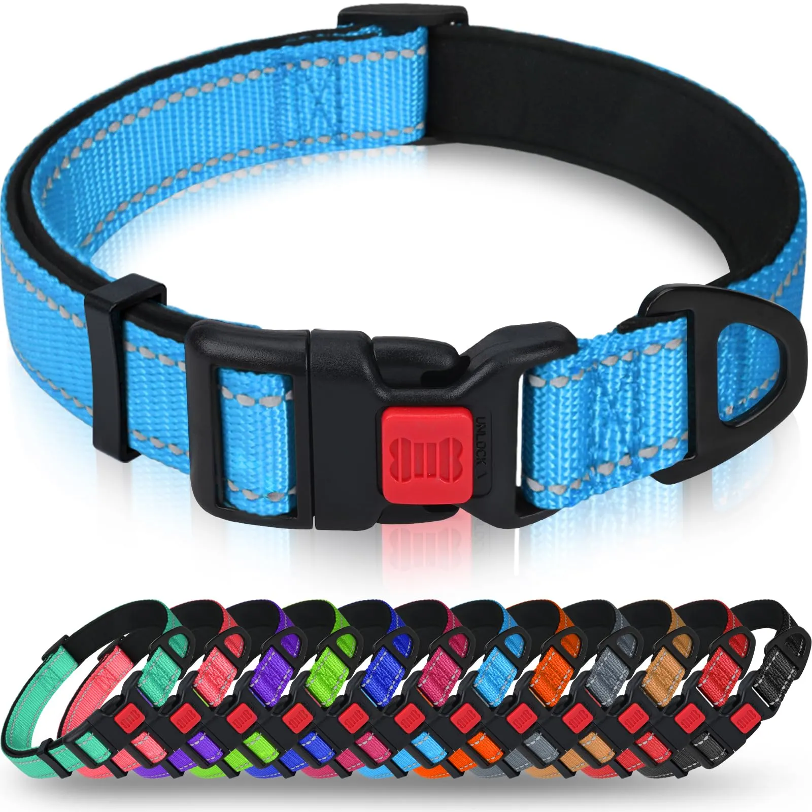 Taglory Collare per Cani in Nylon Imbottito Riflettente, Taglia Extra Large, Cielo Blu - immagine 1