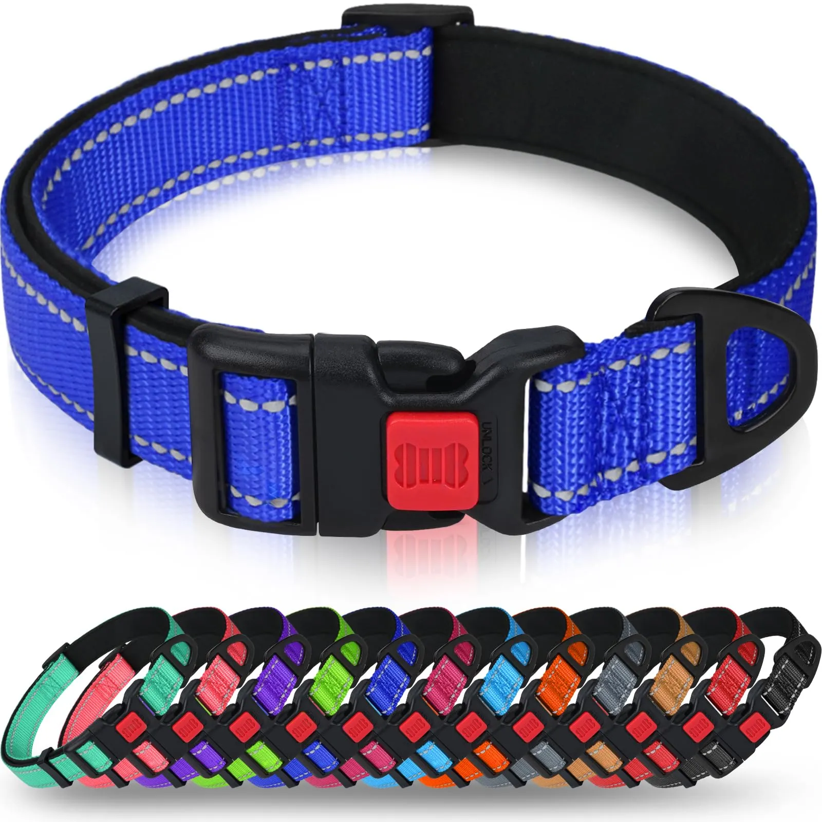 Taglory Collare per Cani in Nylon Imbottito, Riflettente e Regolabile, Blu Scuro, XS - immagine 1