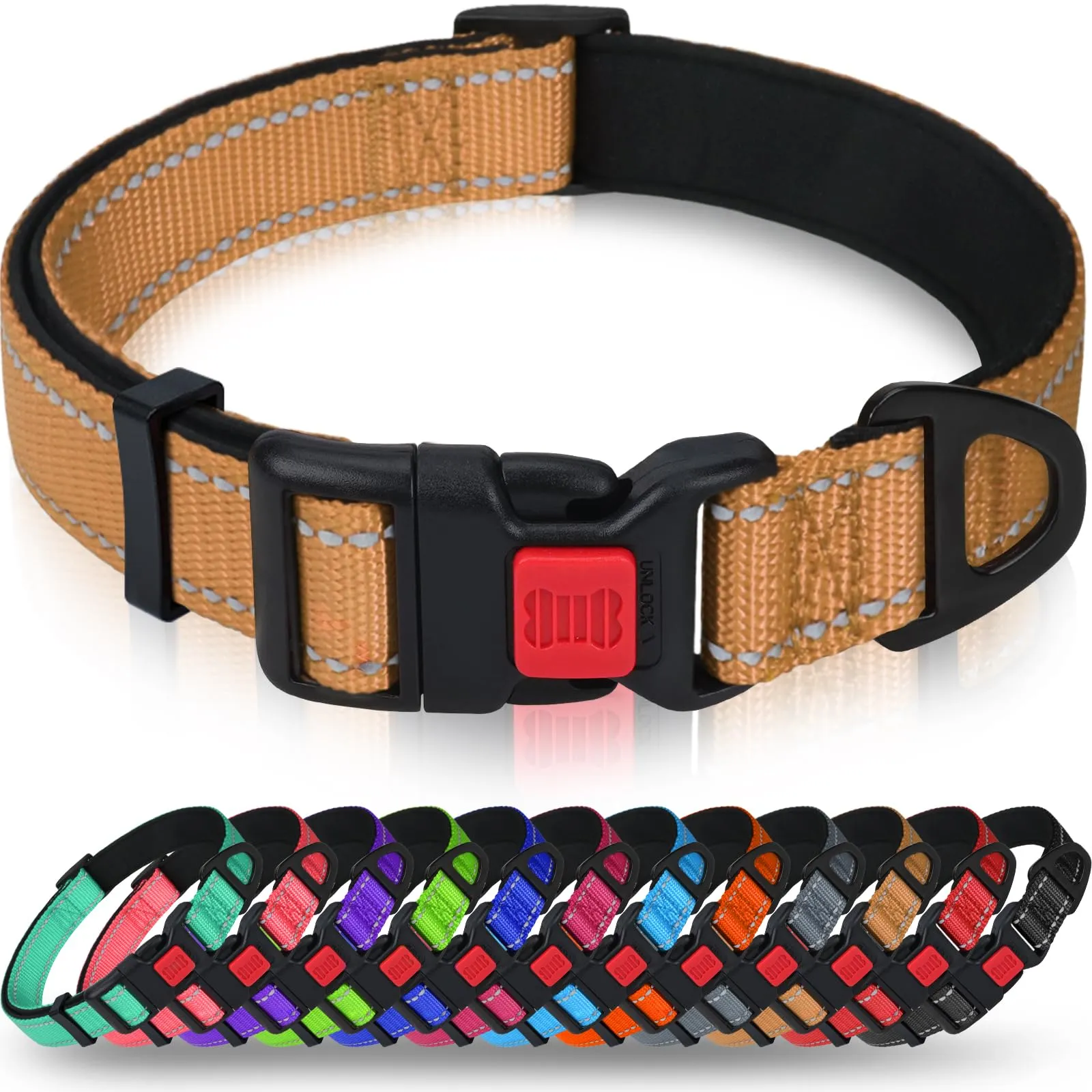 Taglory Collare per Cani in Nylon Imbottito, Riflettente e Regolabile, Taglia Media, Marrone - immagine 1