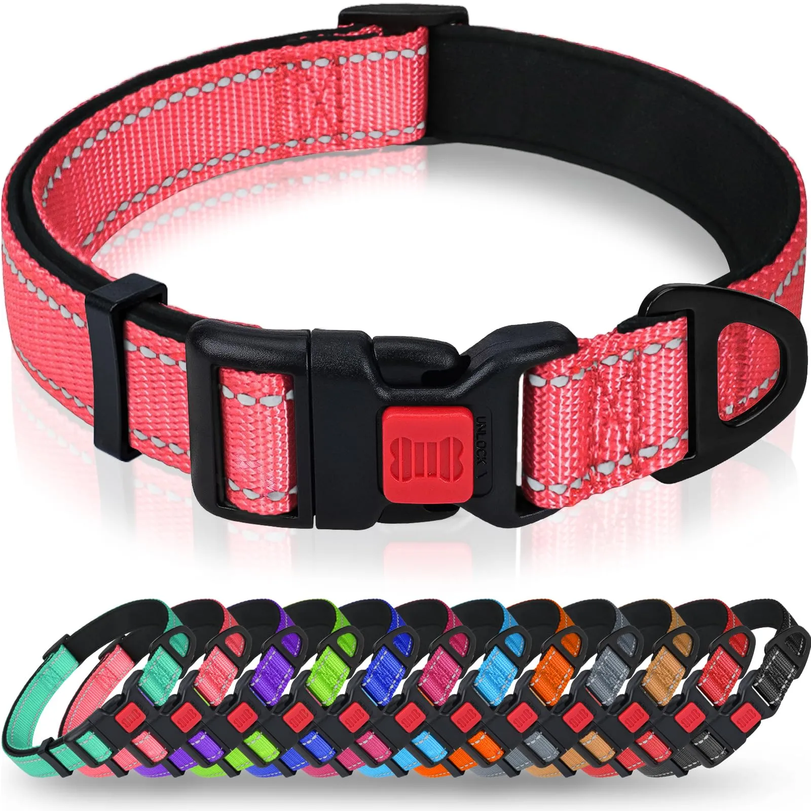 Taglory Collare per Cani in Nylon Imbottito Riflettente, Rosa, Taglia S - immagine 1