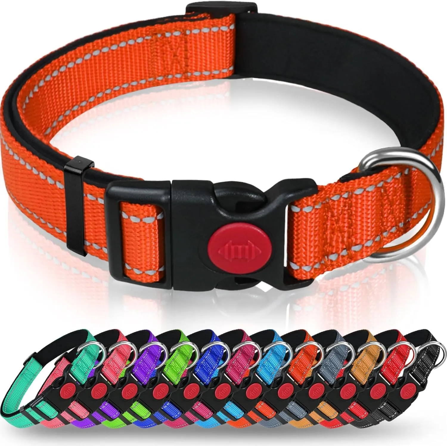 Taglory Collare per Cani in Nylon Imbottito Riflettente, Taglia XL, Arancione - immagine 1