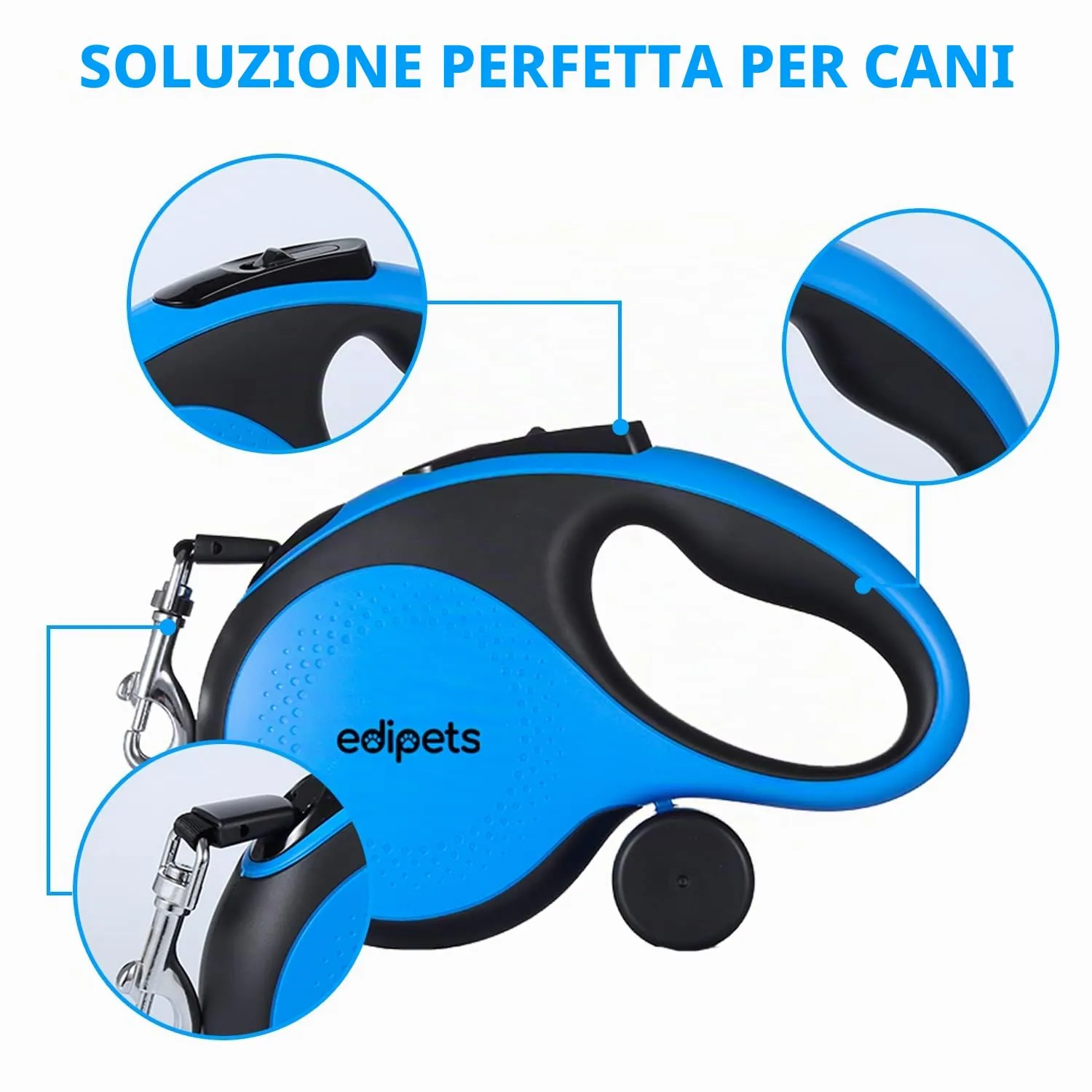 Edipets Guinzaglio per Cani Retrattile, 5 Metri, Blu - immagine 2