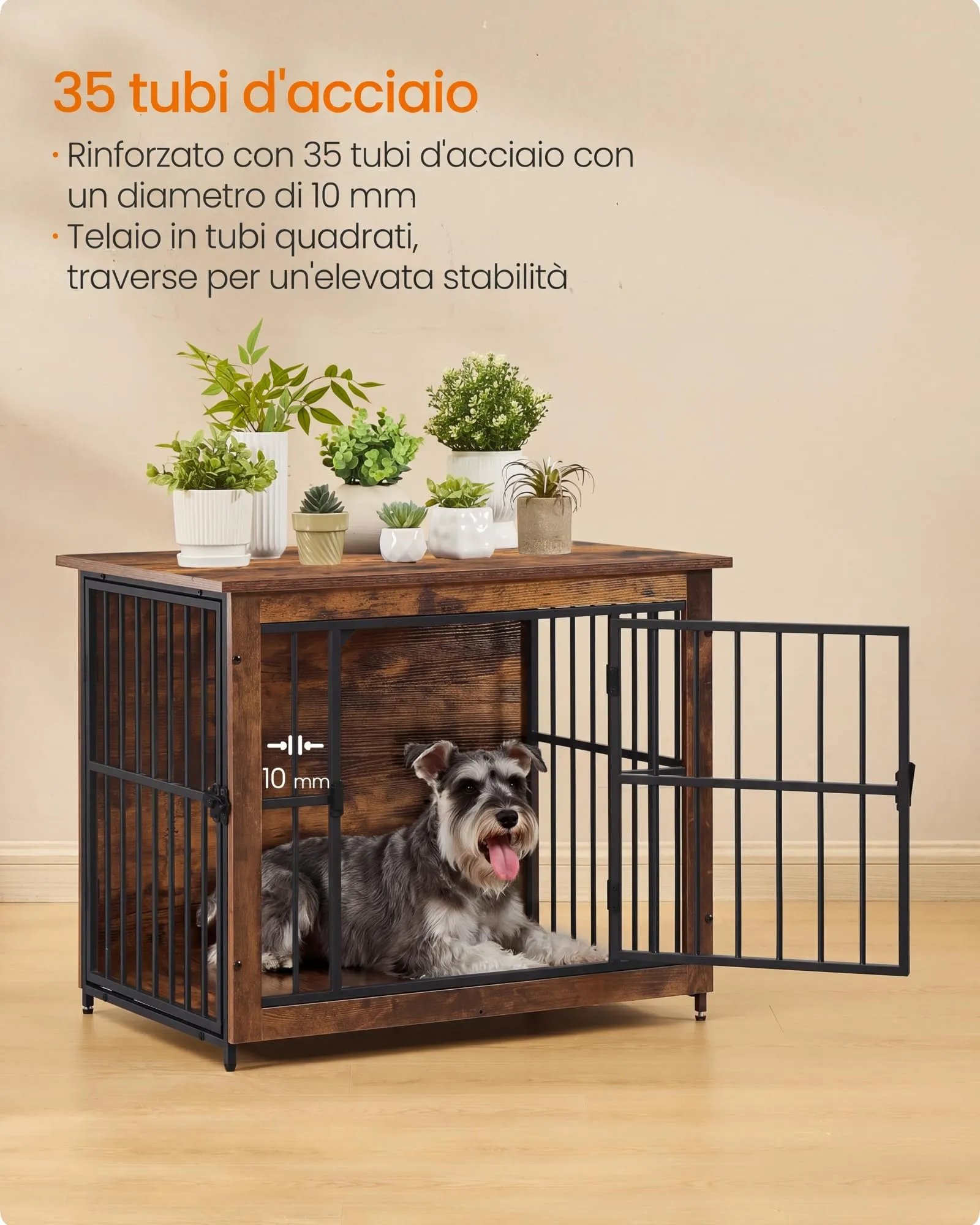 Feandrea Mobile Gabbia per Cani con Base Chiusa, 2 Porte, Taglia M, Marrone Vintage PFC022KD01 - immagine 3