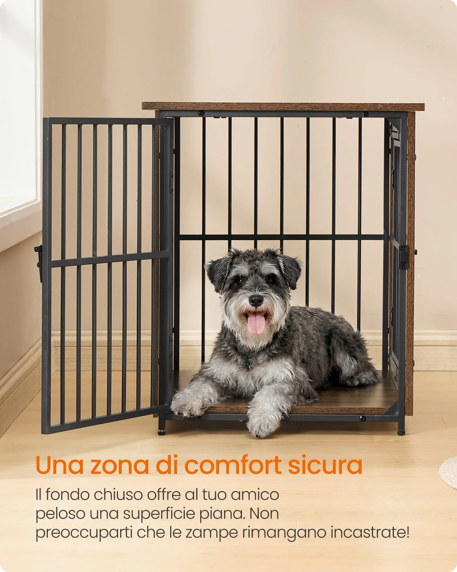 Feandrea Mobile Gabbia per Cani con Base Chiusa, 2 Porte, Taglia M, Marrone Vintage PFC022KD01 - immagine 4