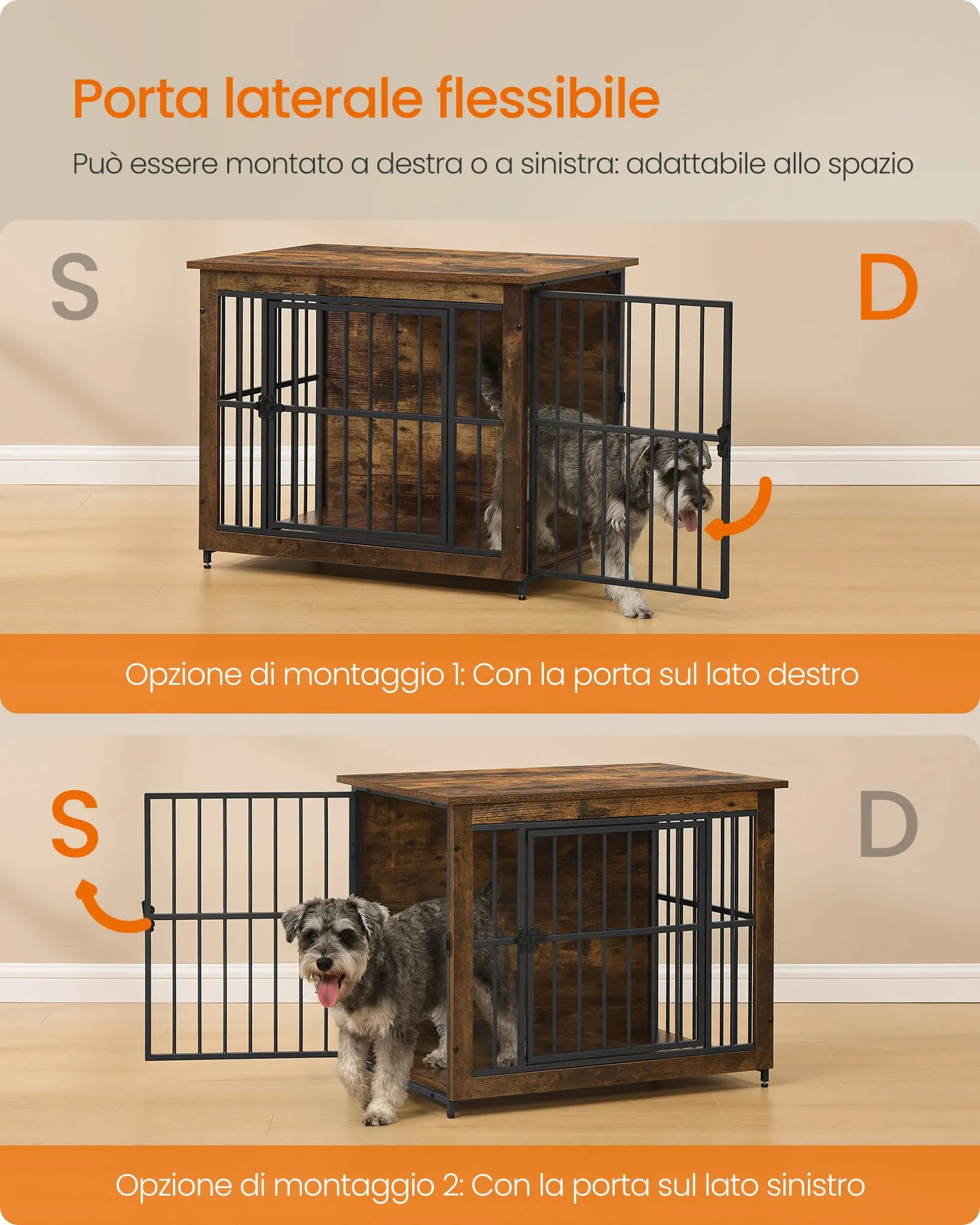 Feandrea Mobile Gabbia per Cani con Base Chiusa, 2 Porte, Taglia M, Marrone Vintage PFC022KD01 - immagine 5