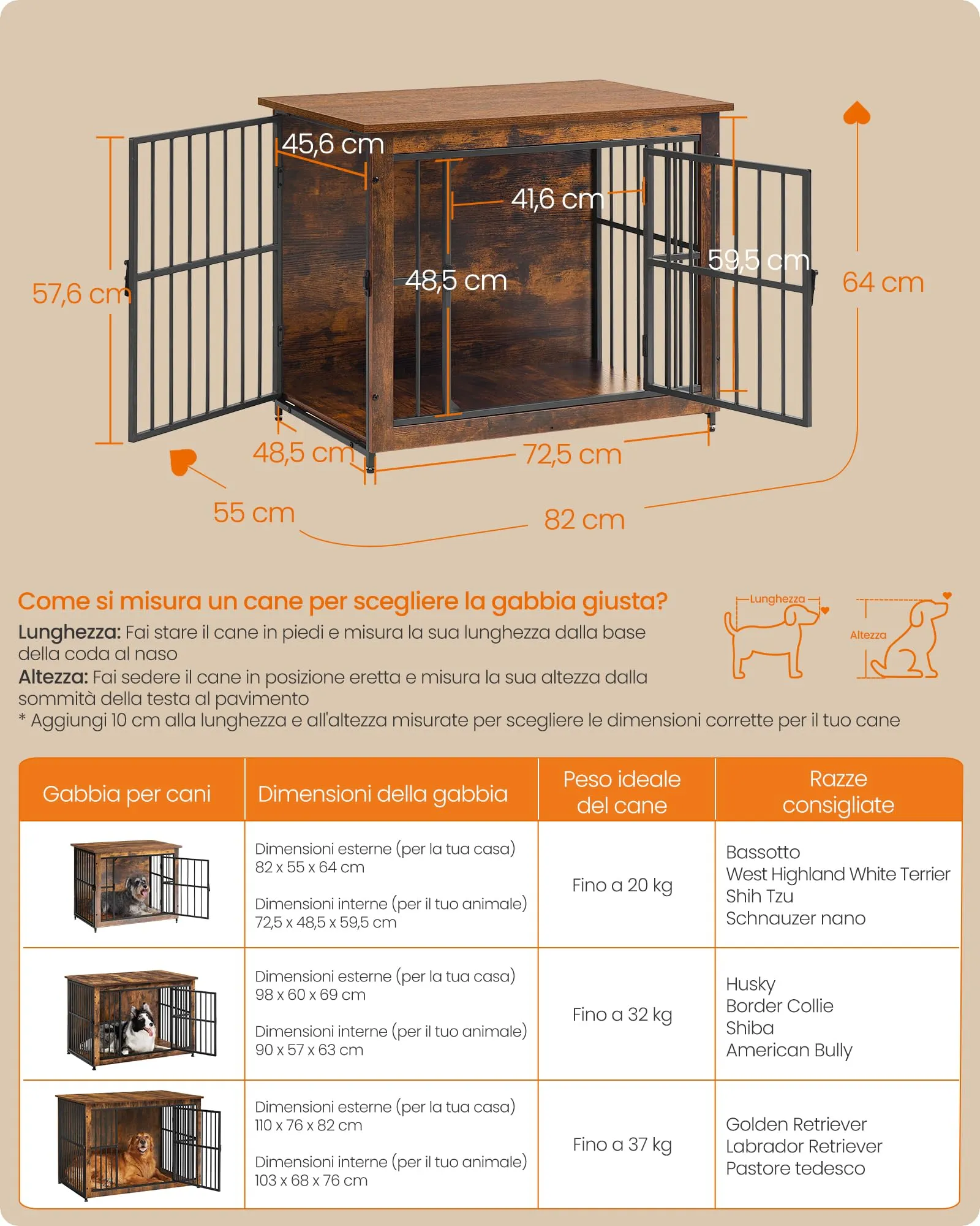Feandrea Mobile Gabbia per Cani con Base Chiusa, 2 Porte, Taglia M, Marrone Vintage PFC022KD01 - immagine 7