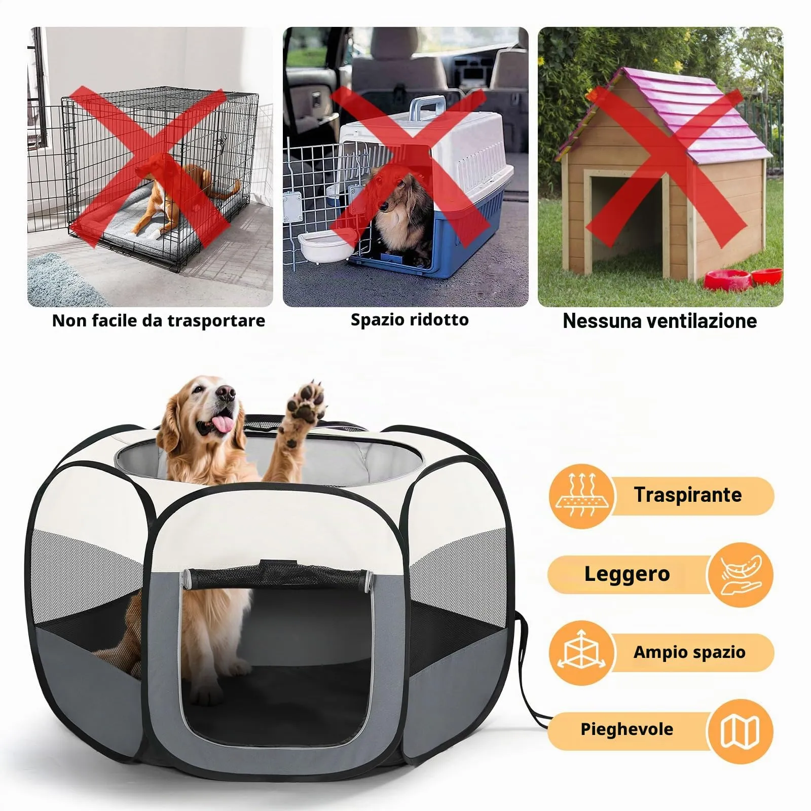 BIGWING Style Recinto Pieghevole per Cani, Gatti e Conigli, Interno ed Esterno, L (110x110x60cm) - immagine 3
