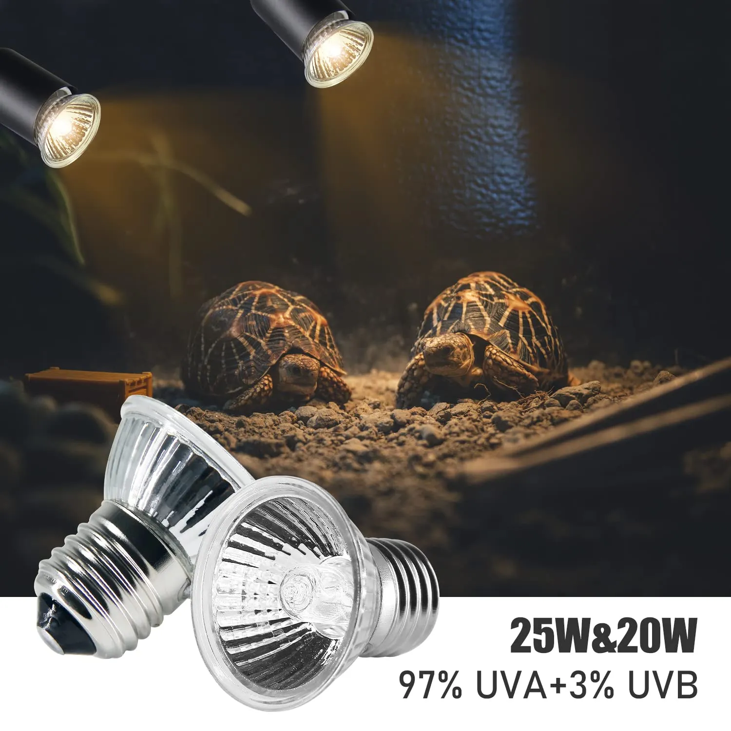 testyu Lampada Riscaldante a Due Teste per Tartarughe e Rettili, 25W+50W, UVA+UVB, E27 con Timer Regolabile, Bianco - immagine 7