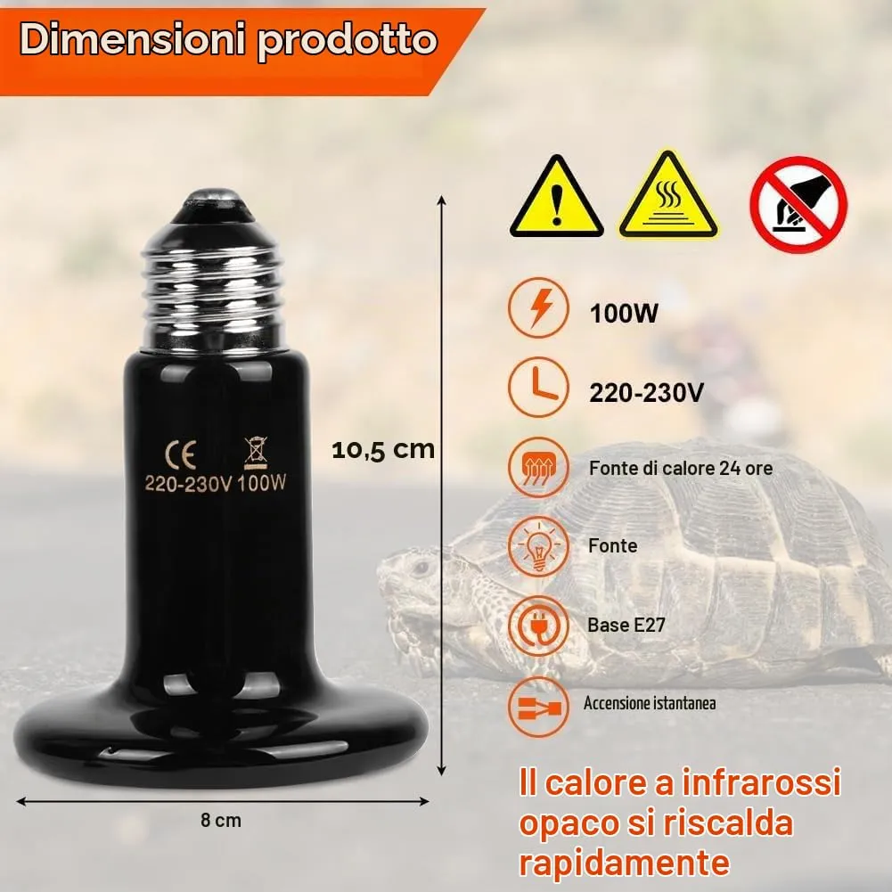 Adiwo Lampadina Riscaldante in Ceramica 100W, Lampada a Infrarossi E27 per Rettili, Anfibi e Uccelli - immagine 2