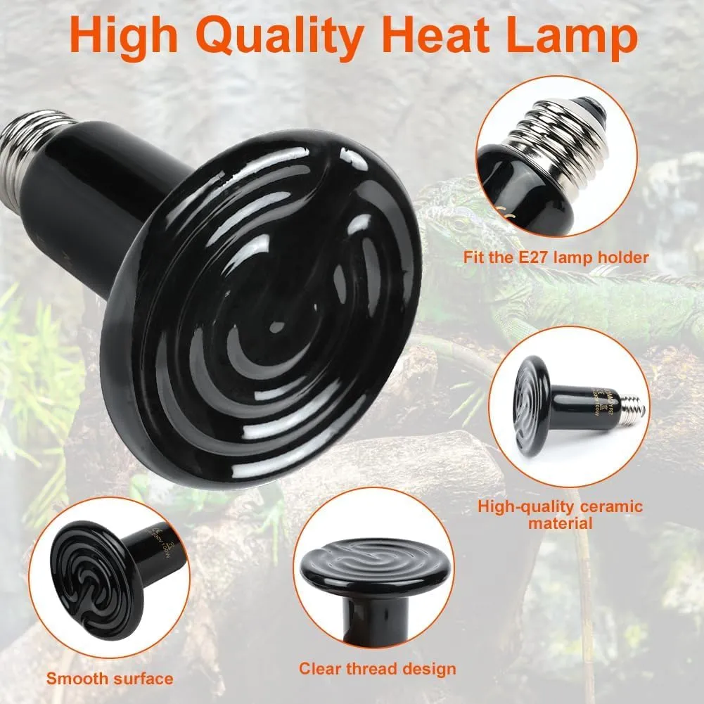 Adiwo Lampadine Termiche per Rettili, 100 W, Base E27, Riscaldamento a Infrarossi, Confezione da 2 - immagine 3