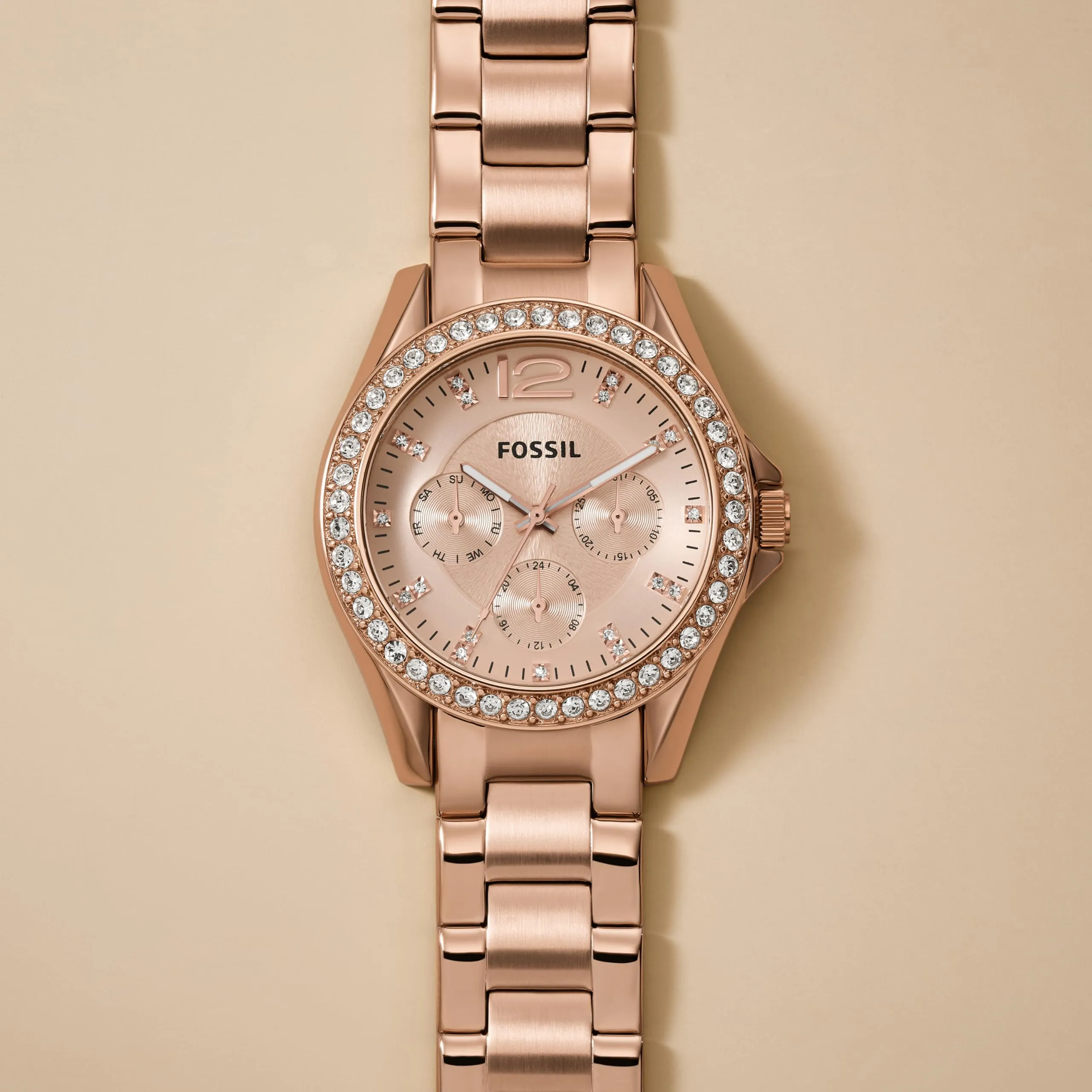 Fossil Riley Ladies Multifunction Quartz Watch, 38mm Rose Gold Stainless Steel, ES2811 - immagine 5