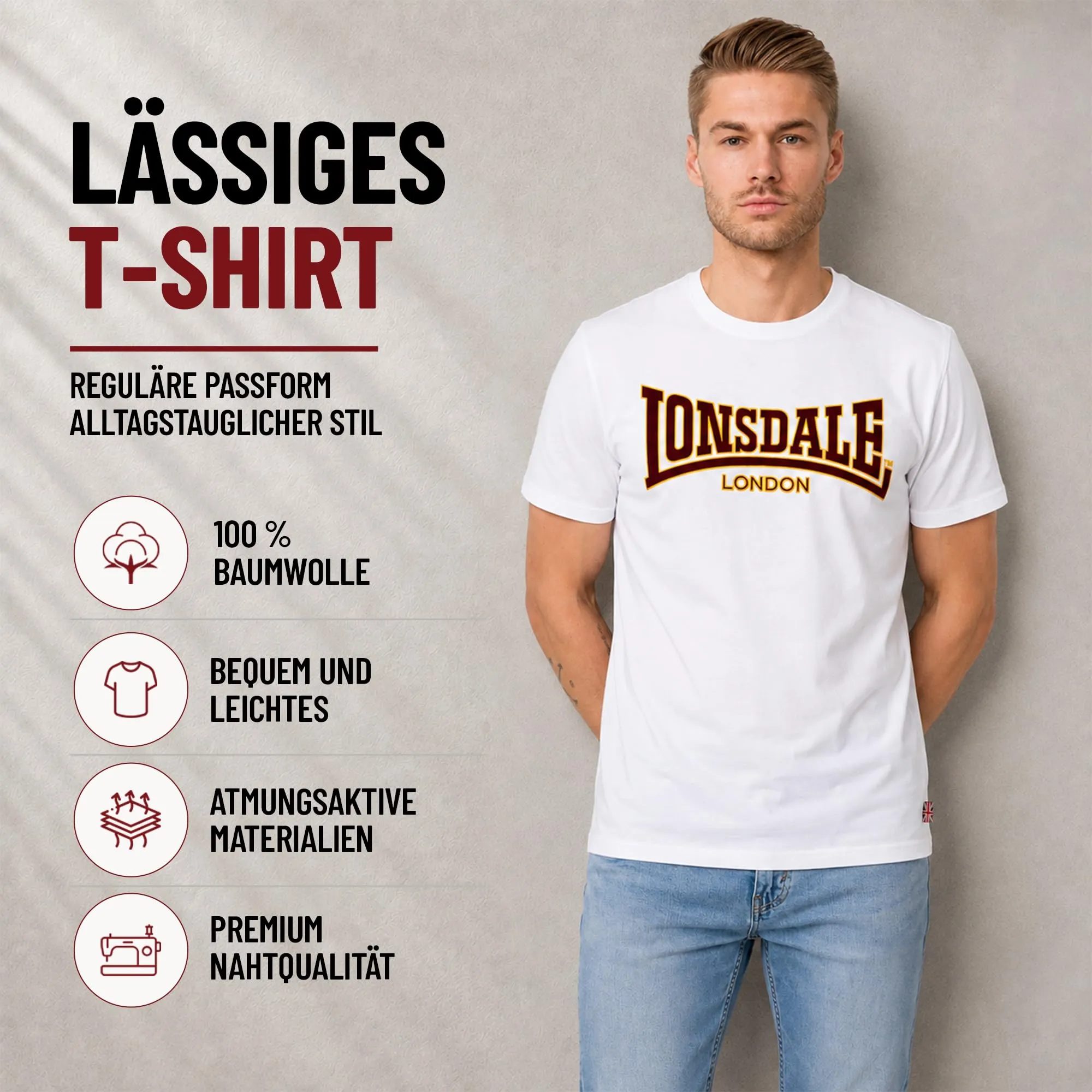 Lonsdale Classic T-shirt Uomo, Bianco, XL - immagine 6