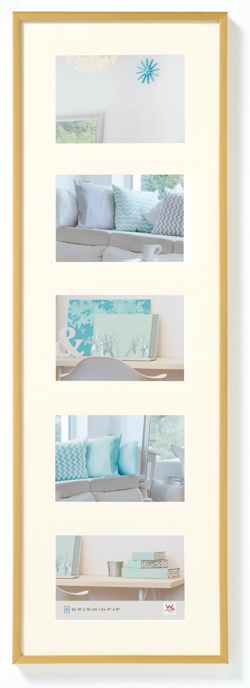 Walther Design Oro 5x 10x15 cm Galleria con Passe-partout, Cornice in Plastica KV515G - immagine 1