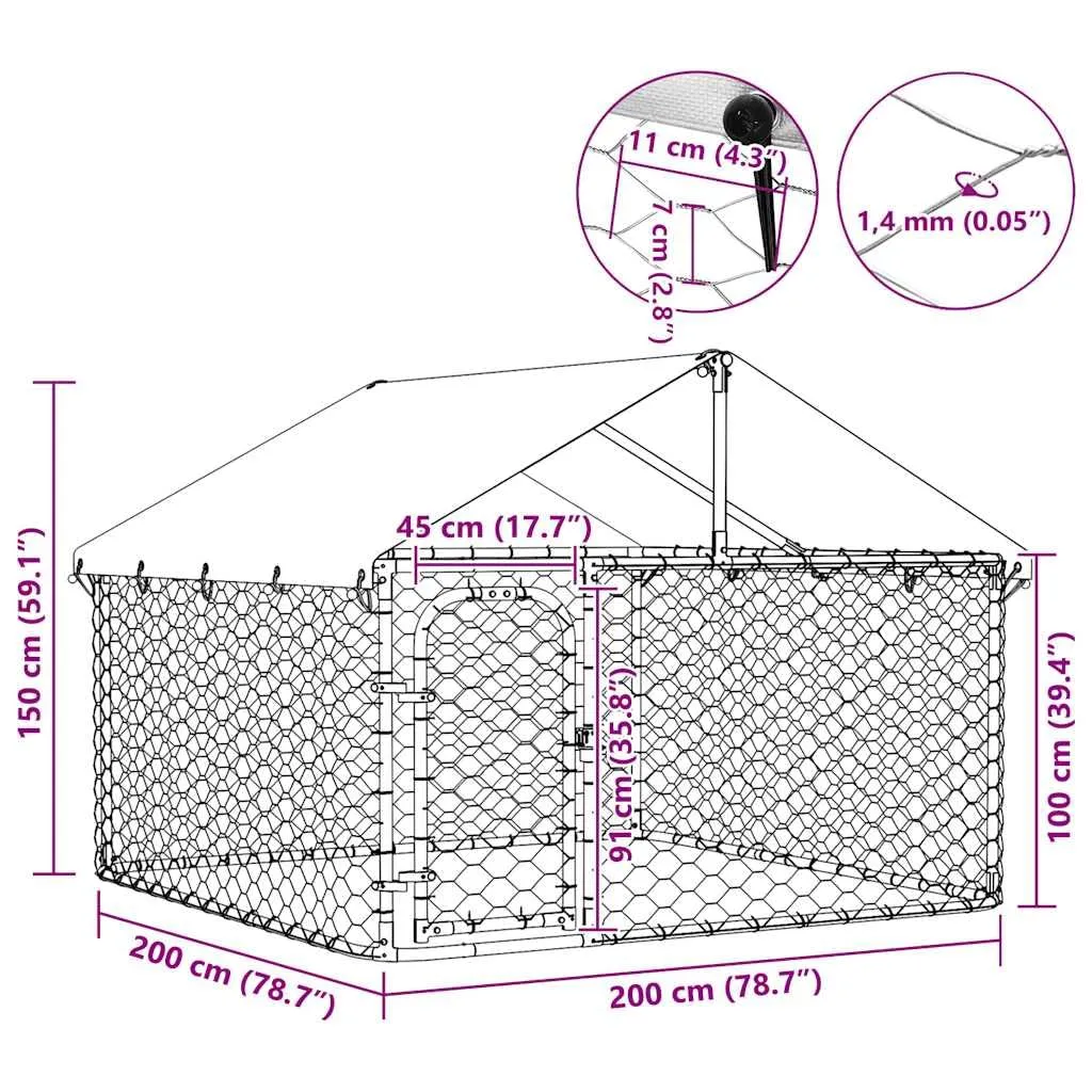 vidaXL Gabbia per Cani da Esterno con Tetto 200x200x150 cm - immagine 3