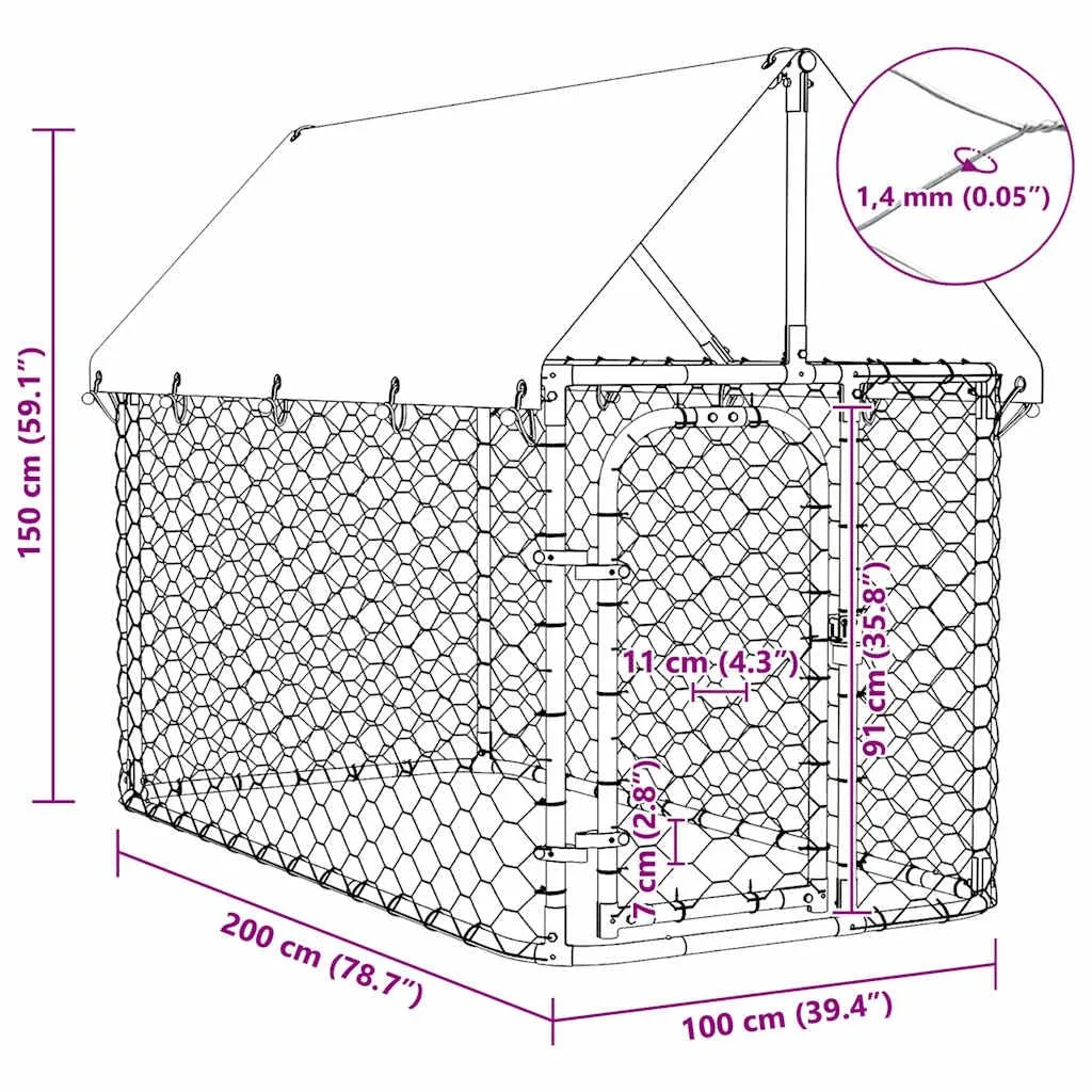 vidaXL Gabbia per Cani da Esterno con Tetto 200x100x150 cm - immagine 3