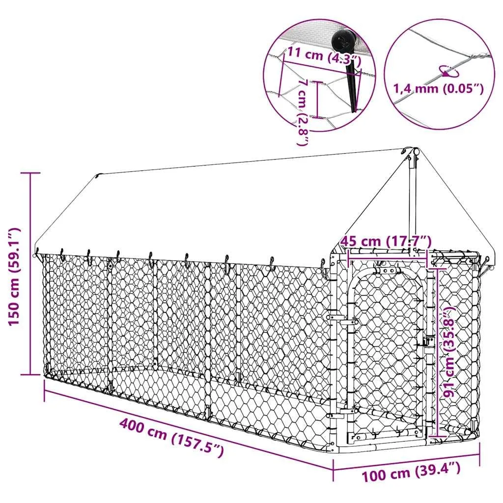 vidaXL Gabbia per Cani da Esterno con Tetto 400x100x150 cm - immagine 3