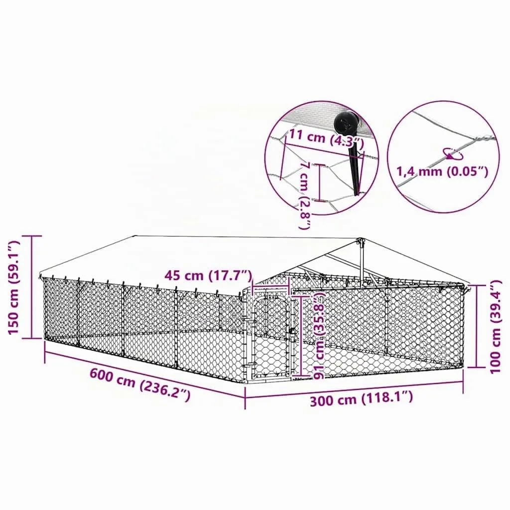 vidaXL Gabbia per Cani da Esterno con Tetto 600x300x150 cm - immagine 3