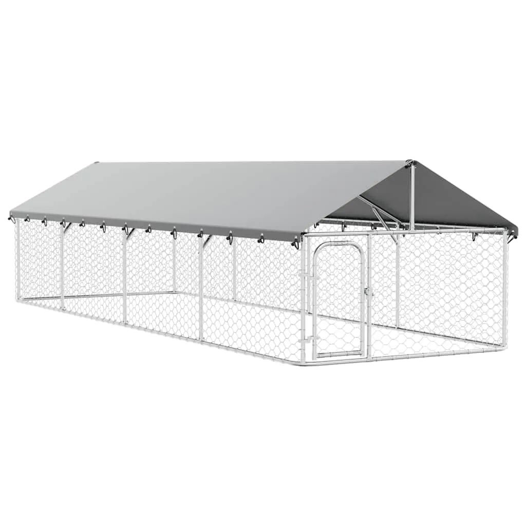 vidaXL Gabbia per Cani da Esterno con Tetto, 600x200x150 cm, Argento - immagine 1