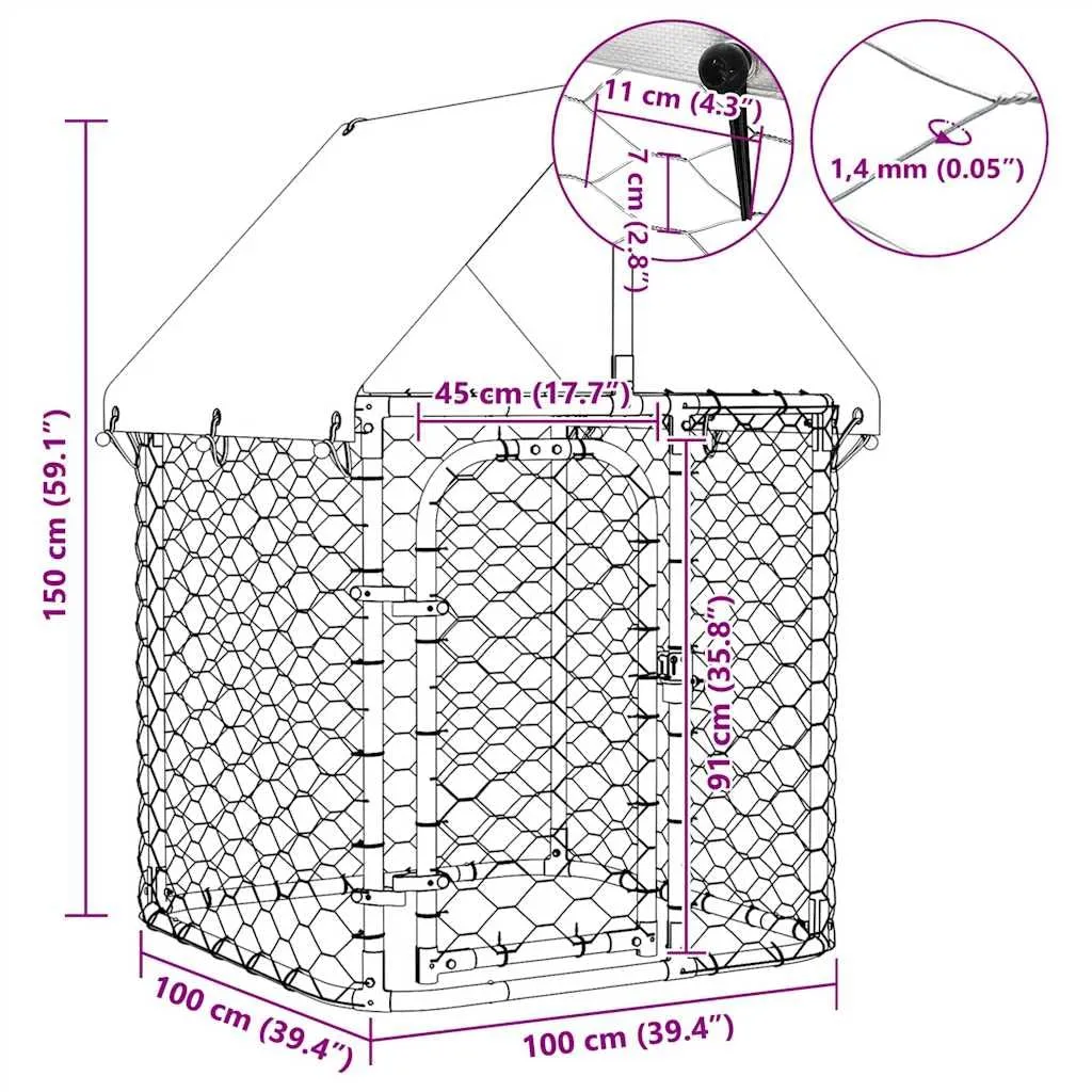 vidaXL Gabbia per Cani da Esterno con Tetto 100x100x150 cm - immagine 3