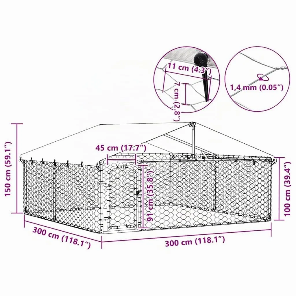 vidaXL Gabbia per Cani da Esterno con Tetto 300x300x150 cm - immagine 3